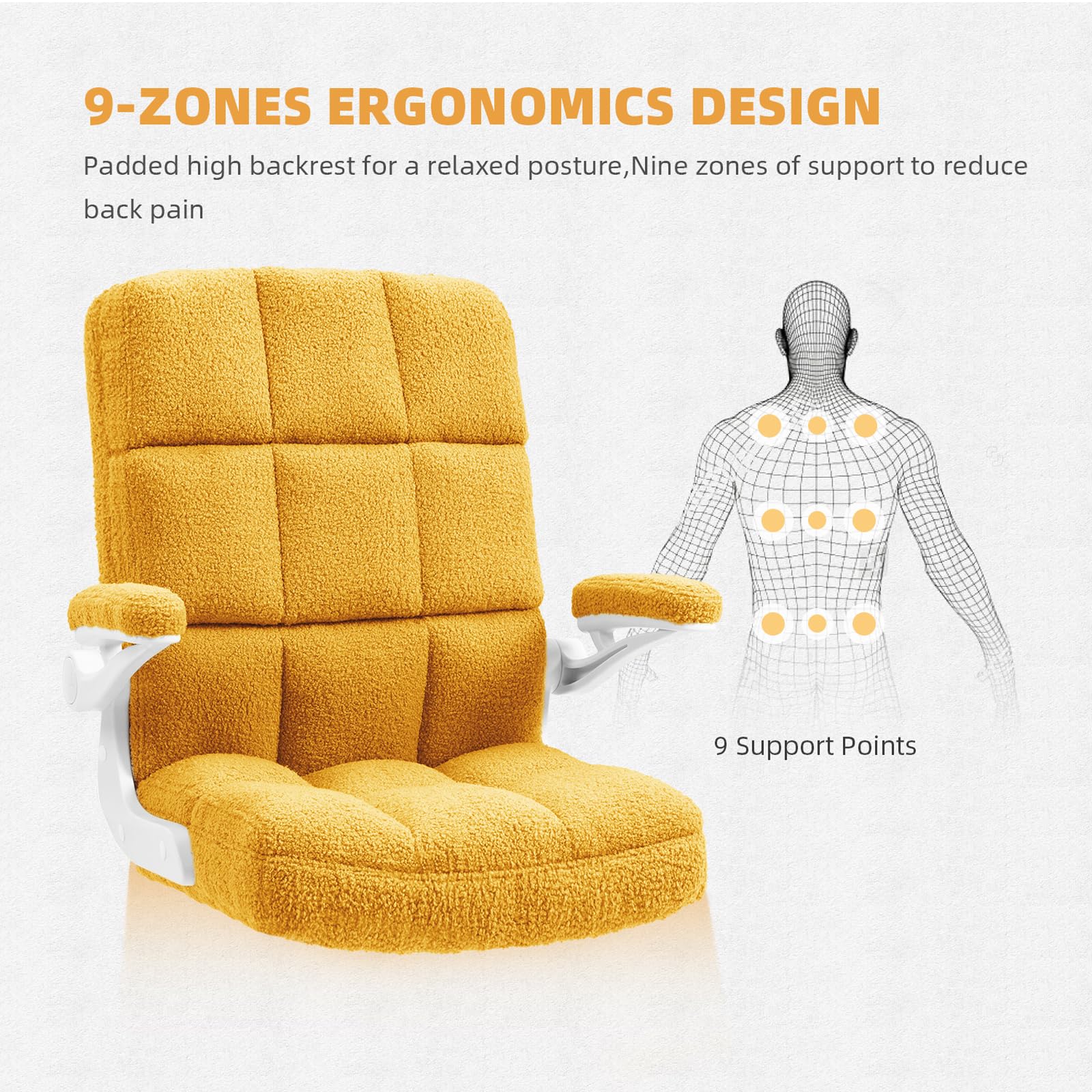 SEATZONE Yellow Office Chair with Flip-Up Armrests - Faux Fur Rolling Desk Chair with Wheels & Adjustable Back Tilt - Perfect for Home Office, Gaming, and Workspace Comfort