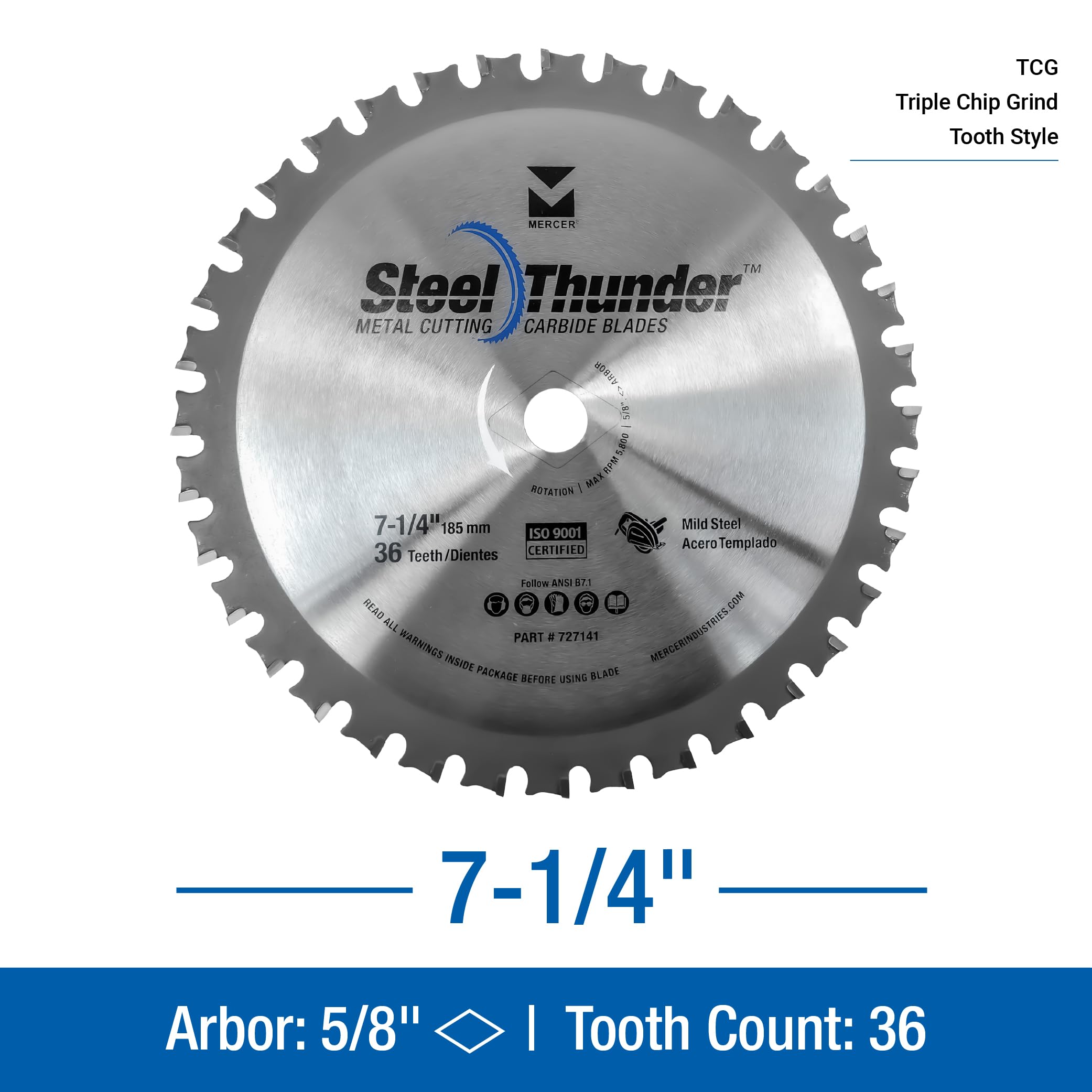Mercer Industries 727141 36-Tooth C-6 Carbide Blade for Mild Steel - 7-1/4