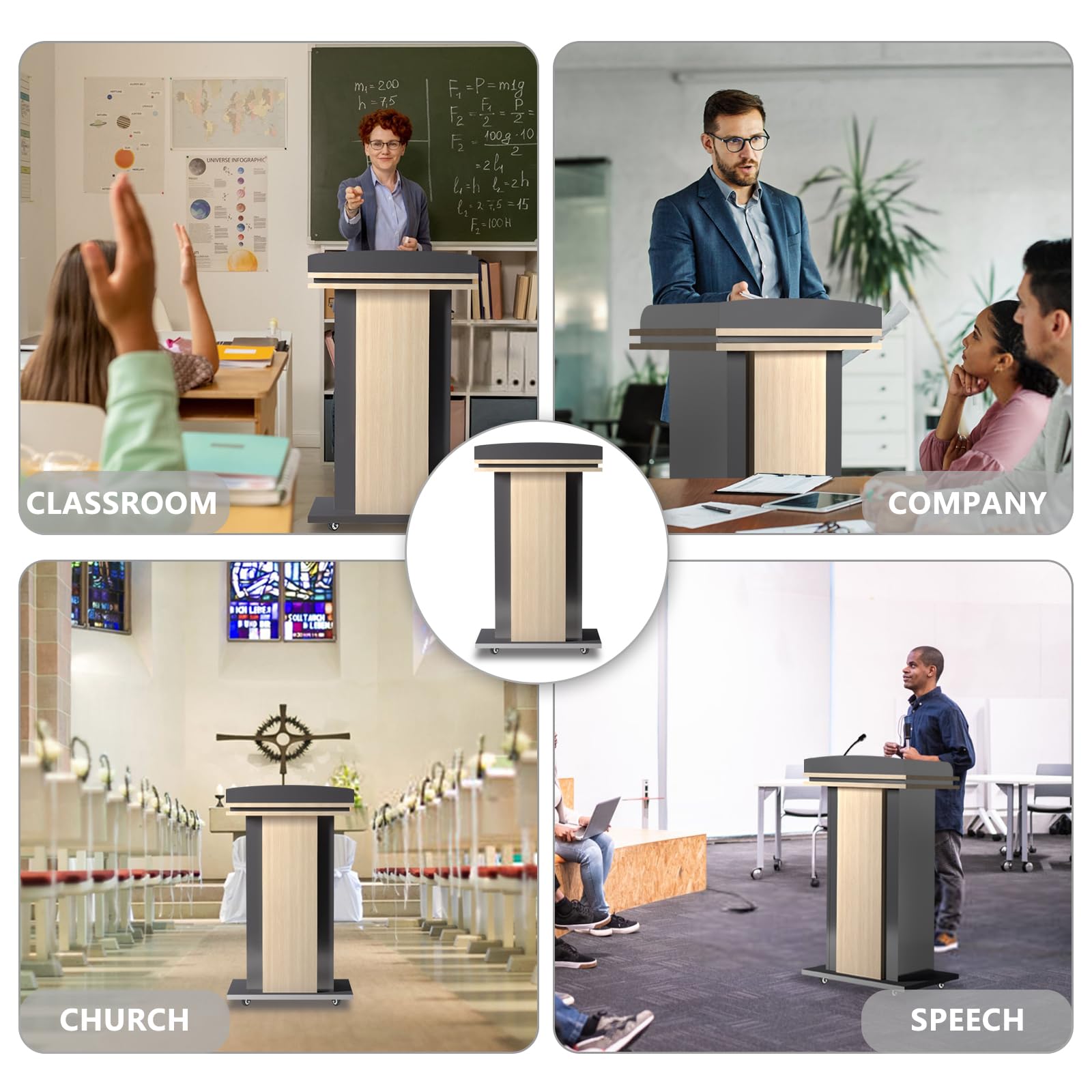 Mobile Wooden Podium Stand with Wheels & Lockable Drawer - Double-Layer Storage Pulpit for Churches, Classrooms & Conference Rooms - Includes Dust Cloth | Durable Rolling Lectern for Sermons, Presentations & Public Speaking Events