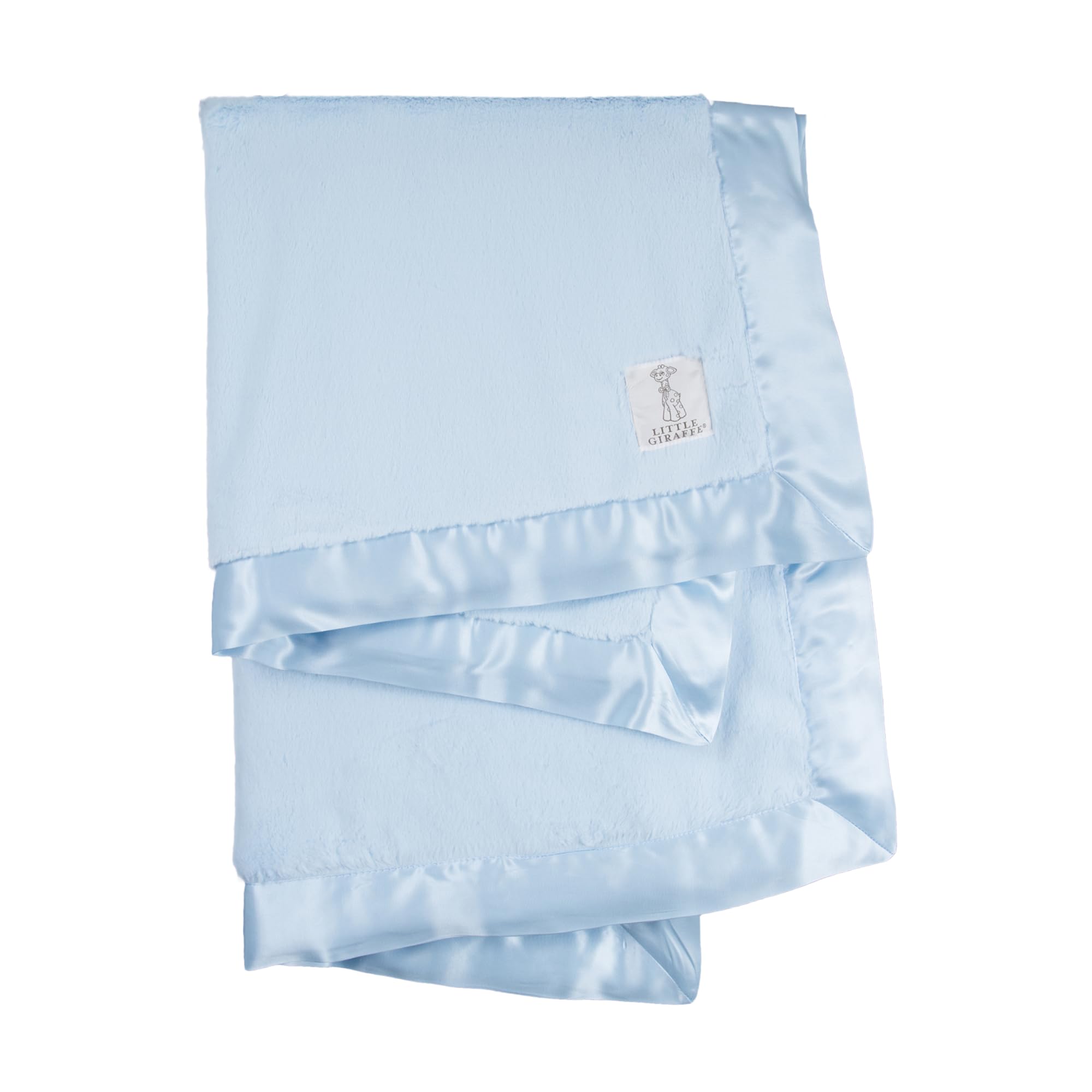 Little Giraffe Baby Blanket - Ultra Soft Plush Blanket with Satin Trim for Newborns - 29x35 Inch Stroller & Crib Blanket - Perfect Baby Shower Gift in Blue - Ideal for Nursery, Swaddling & On-the-Go Comfort