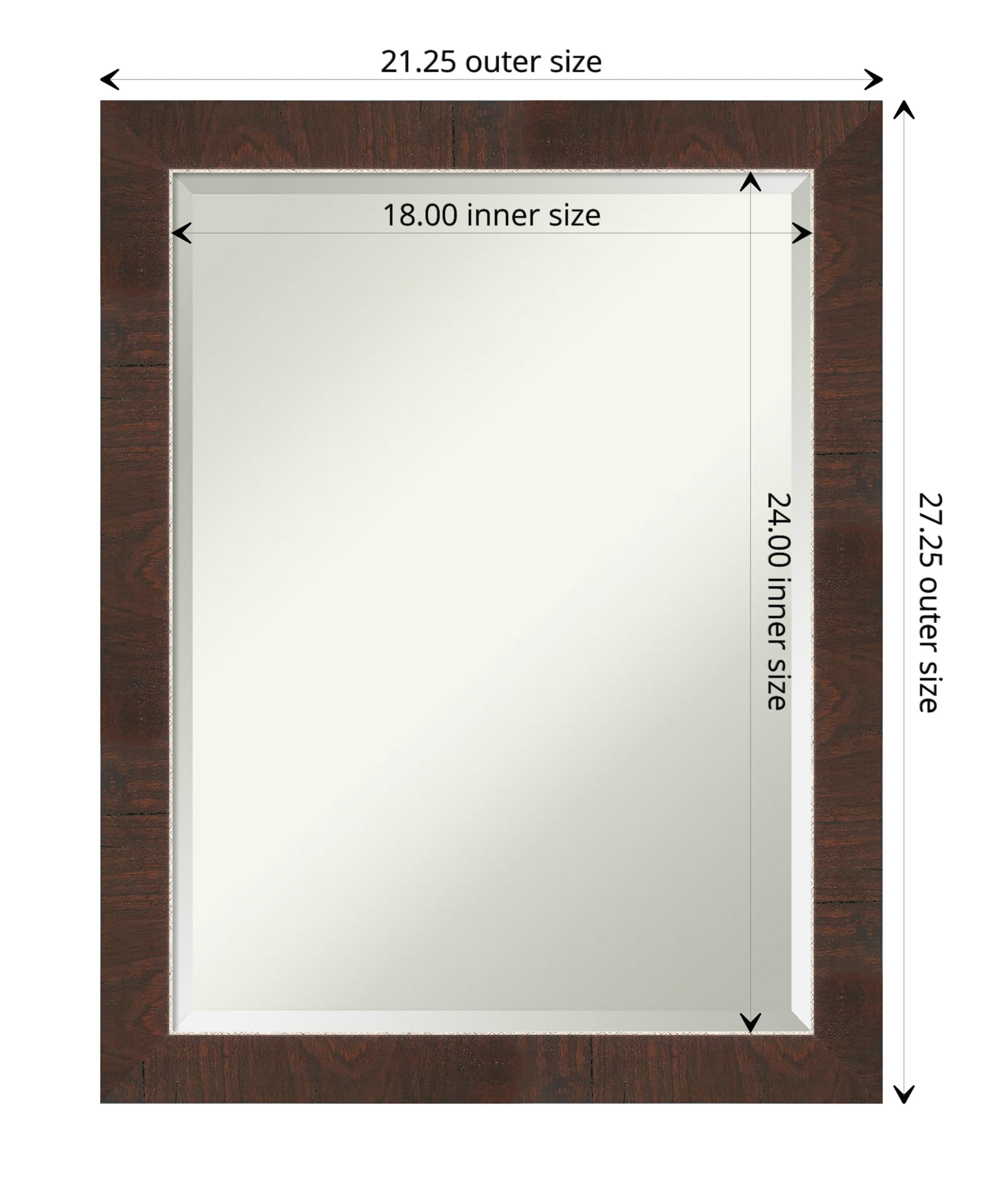 Amanti Art 27x21 Inch Brown Wall Mirror - Rustic Farmhouse Rectangle Bathroom & Living Room Decor with Beveled Edge, Horizontal or Vertical Hanging - Perfect for Hallway, Bedroom, and Entryway Wall Decor