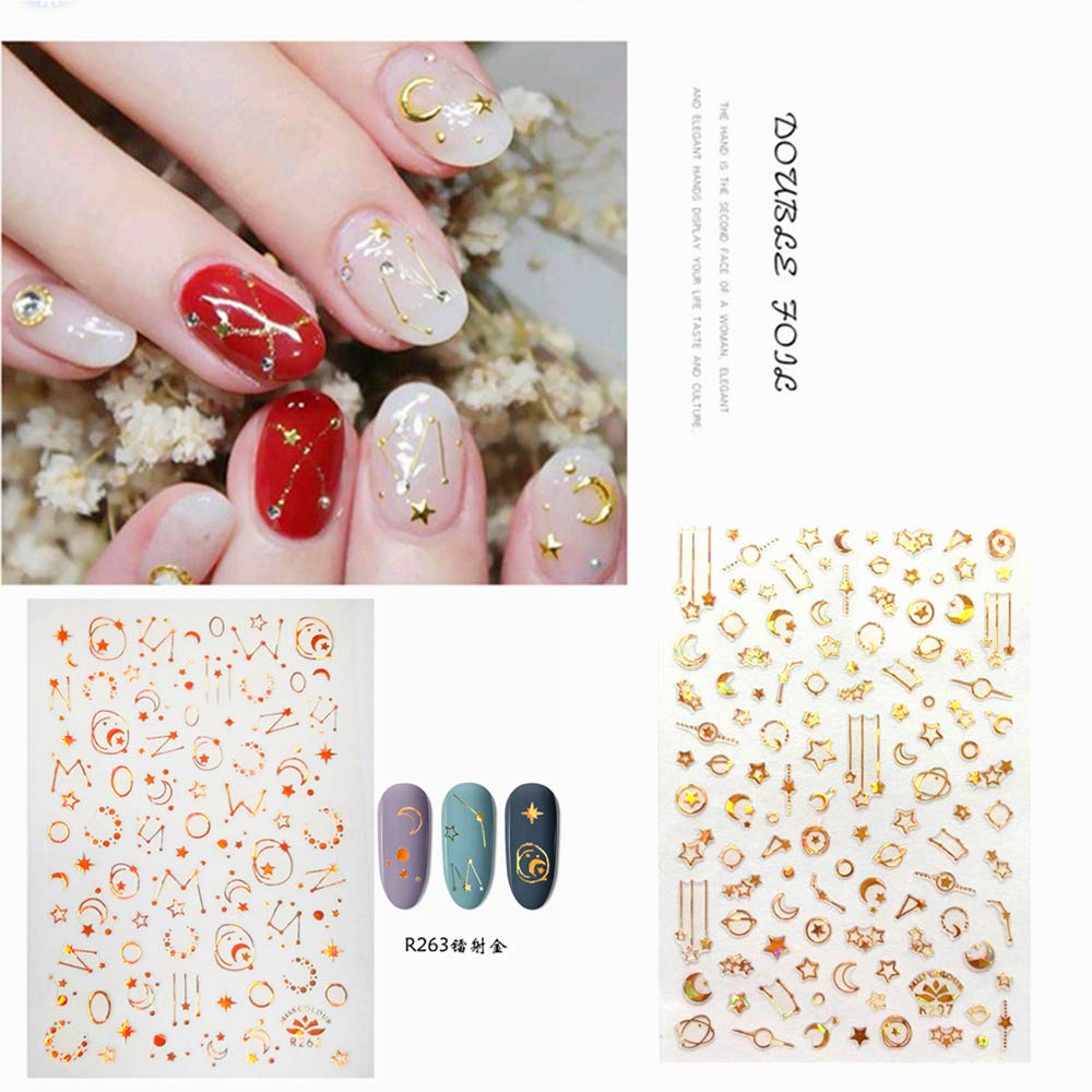 4Pcs 3D Nail Stickers - Star & Moon Pattern Self-Adhesive Nail Art Decals for Women & Girls | DIY Manicure Designs for Parties, Weddings & Daily Wear