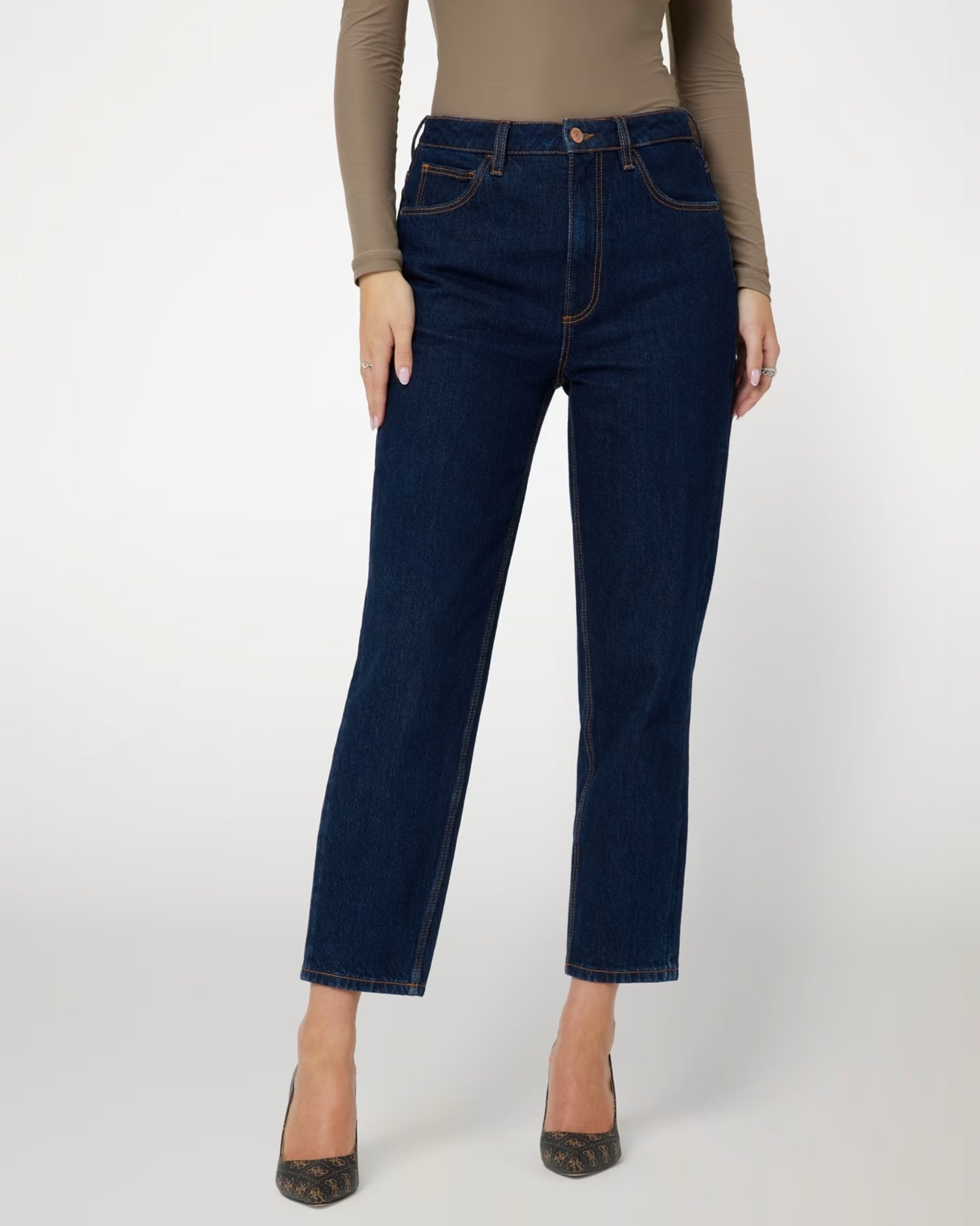 High Rise Straight Leg Mom Jeans for Women - Authentic Dark Wash Denim Pants, Comfortable & Stylish for Casual Wear, Work, and Everyday Outfits