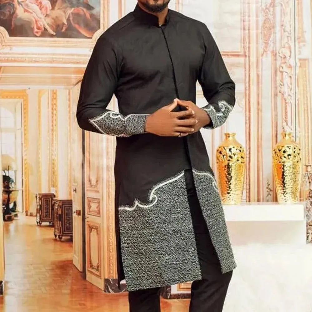 Stylish Men's Ethnic Print Formal Two-Piece Suit Set for Weddings, Parties & Special Occasions