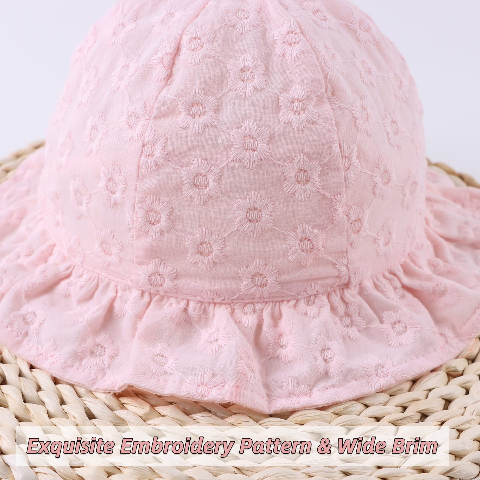 Summer Baby Hats for Girls 0-2 Years - Soft Cotton Infant Sun Hat with Bowknot, Cute Toddler Bucket Hats for Sun Protection - Perfect for Beach, Park & Outdoor Activities