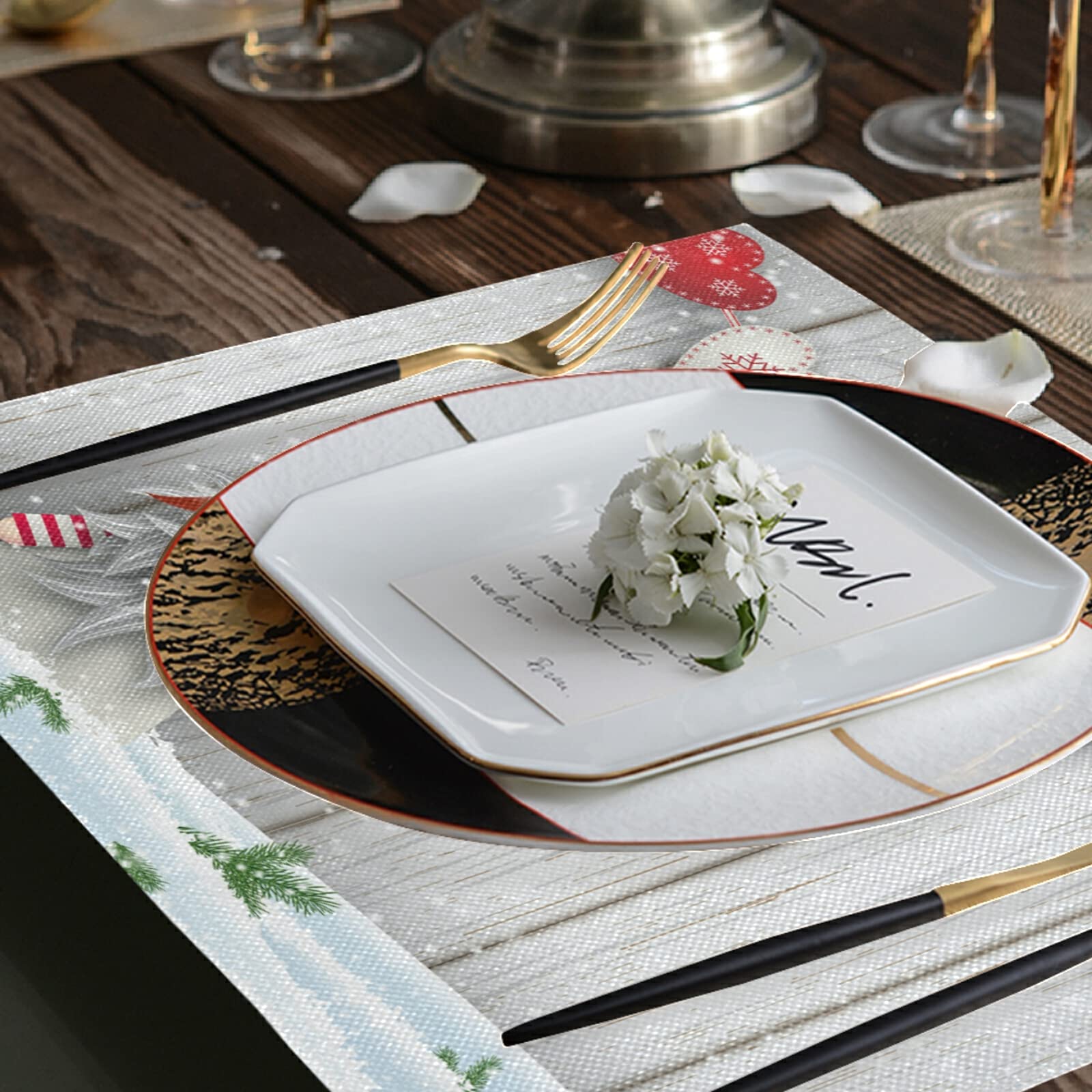 Festive Gnome Christmas Placemats Set of 4 - Heat Resistant Holiday Table Mats for Kitchen & Dining Decor - Perfect for Christmas Dinner, Holiday Parties & Winter Home Decor