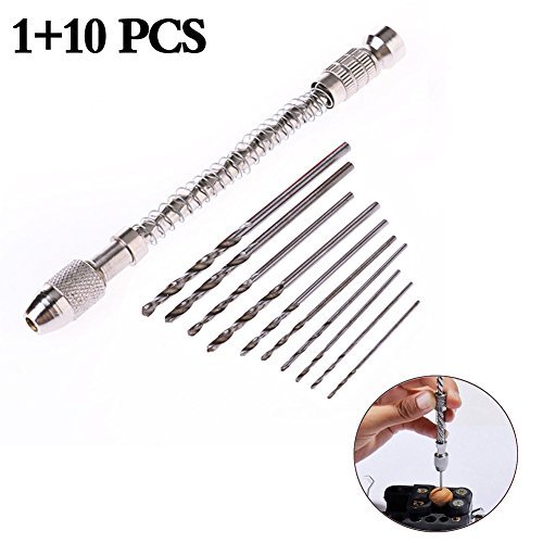 Candora Semi-Automatic Hand Drill for Woodworking - Manual Twist Drill with 10pc Mini Micro Drill Bits Set for Jewelry Making, DIY Crafts & Home Repair | Perfect for Small Hole Drilling in Wood, Metal & Plastic