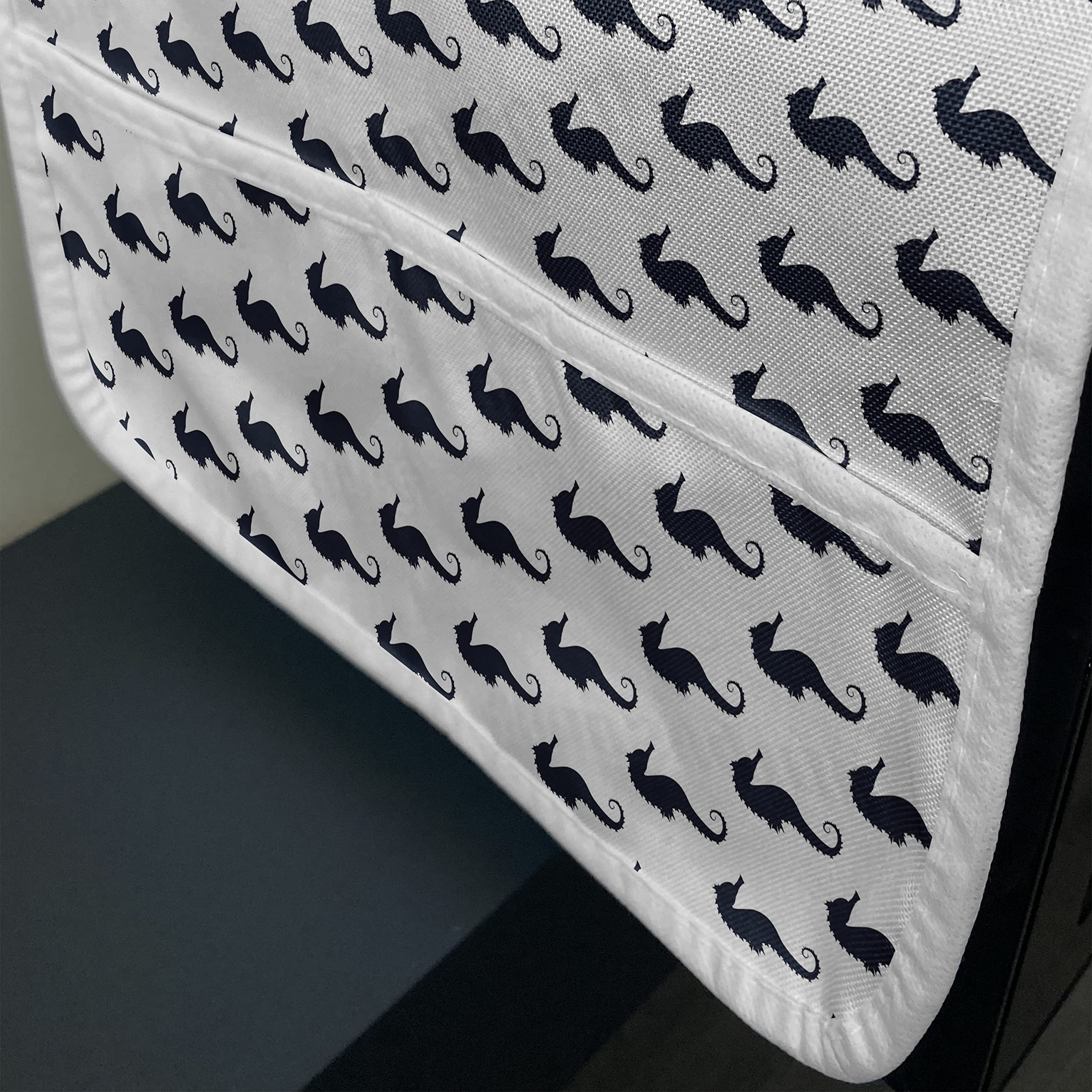 Ambesonne Geometric Microwave Oven Cover - Water Resistant Seahorse Silhouette Kitchen Organizer with Pockets, 36x12 Inches, Dark Blue & White | Perfect for Coastal, Beach & Ocean Themed Kitchens