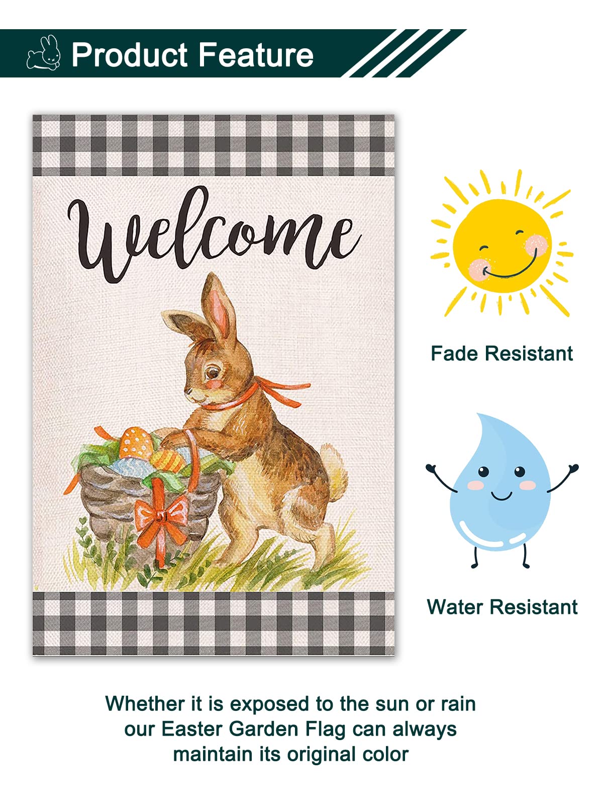 Double Sided Easter Garden Flag - 28x40 Inch Vertical Burlap Bunny Rabbit Eggs Banner for Farmhouse Yard Decor | Outdoor Spring Easter Decoration | Perfect for Front Porch, Lawn, Garden & Holiday Celebrations