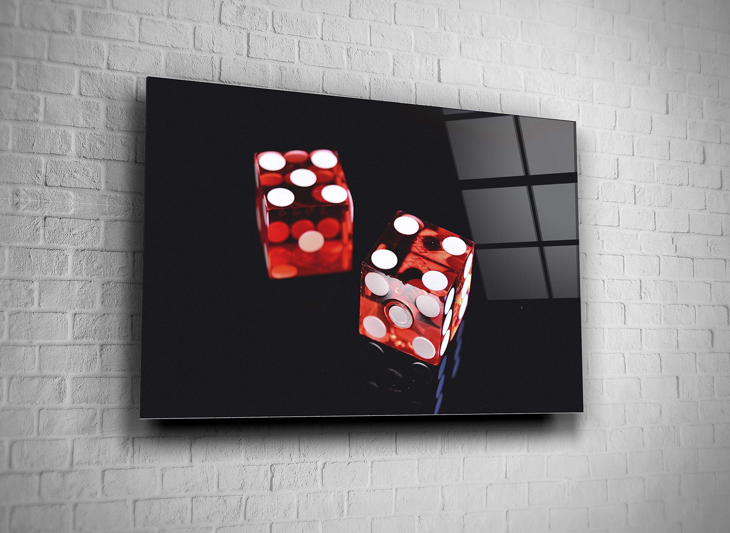 Premium Tempered Glass Dice Wall Art - 24x36 Inches Modern Casino & Home Decor for Living Room, Office, Hotel - Unique Gift Idea for Gamers & Decor Enthusiasts