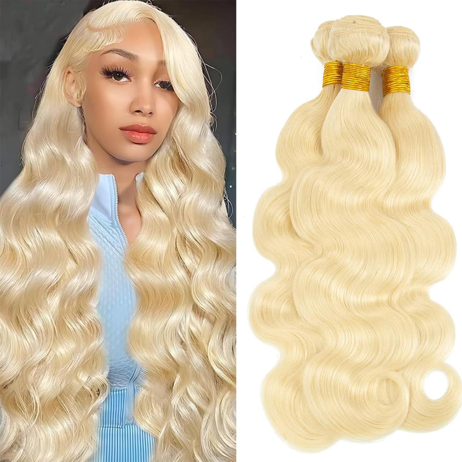 12A 613 Honey Blonde Human Hair Bundles 22 24 26 Inch - 100% Brazilian Virgin Hair Extensions Body Wave 3 Bundles for Women - Perfect for Weaving, Styling, and Everyday Wear