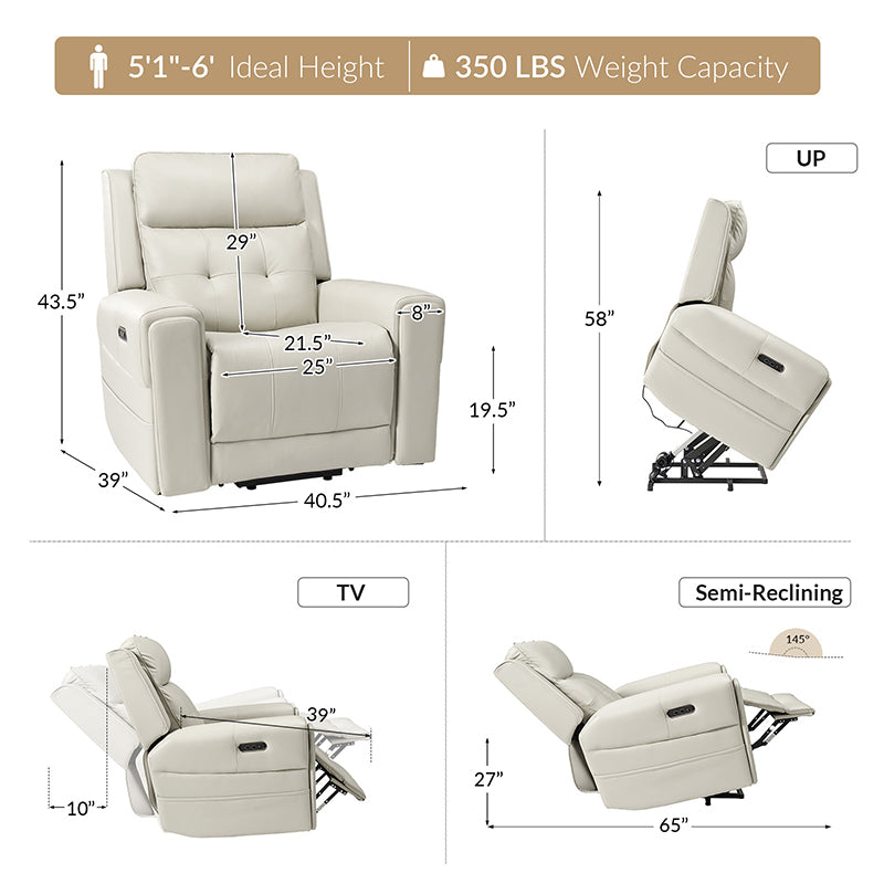 Horace Lift Support Deluxe Power Recliner Chair - Electric Massage Reclining Sofa with USB Charger & Cup Holders - Perfect for Living Room, Home Theater & Elderly Comfort