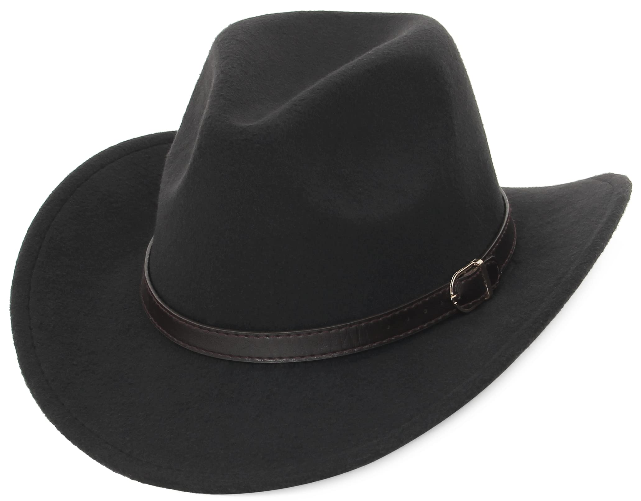 GEMVIE Classic Roll Up Brim Fedora Cowboy Hat for Men & Women - Western Cowgirl Hat with Adjustable Belt - Perfect for Rodeo, Country Music Festivals & Outdoor Adventures