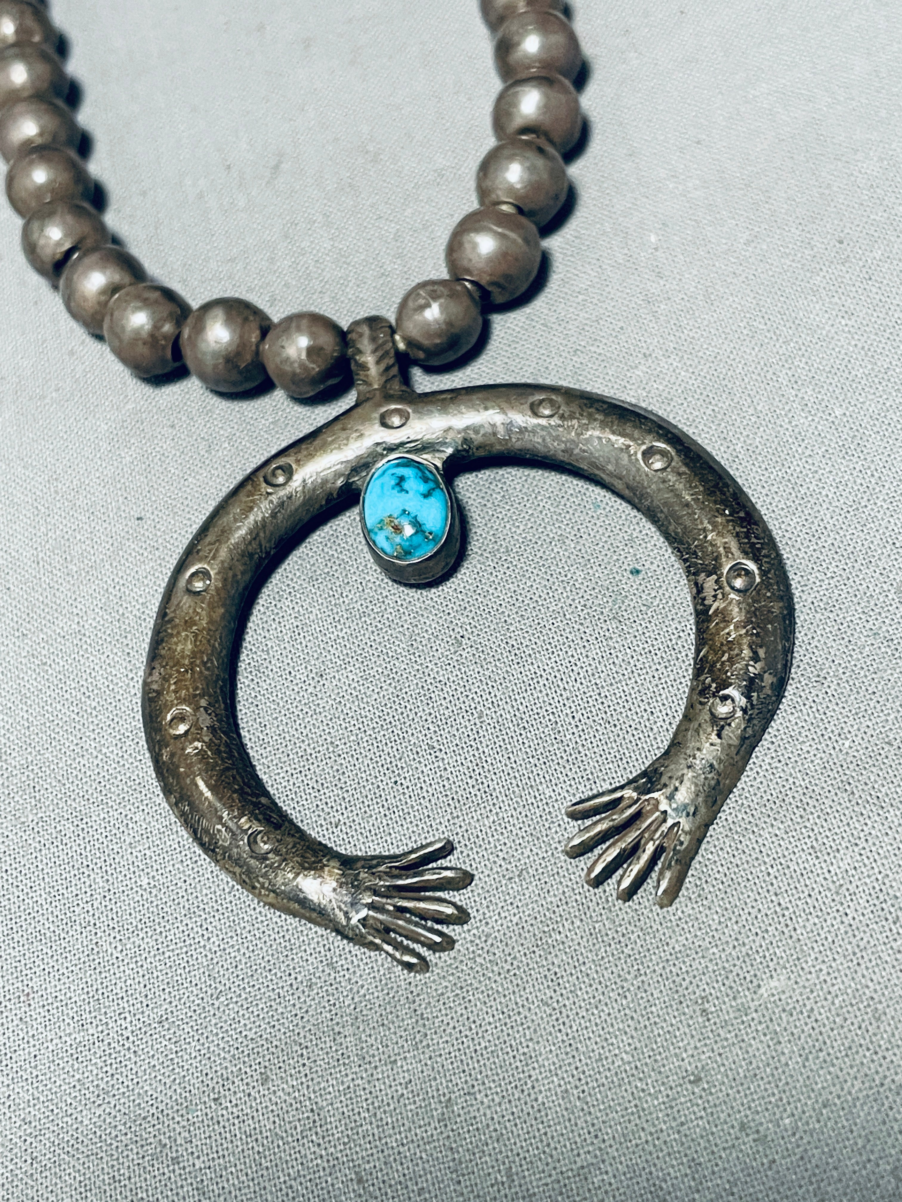 1920s Vintage Native American Navajo Turquoise Coin Silver Openwork Necklace - Authentic Southwest Jewelry for Boho Fashion & Special Occasions