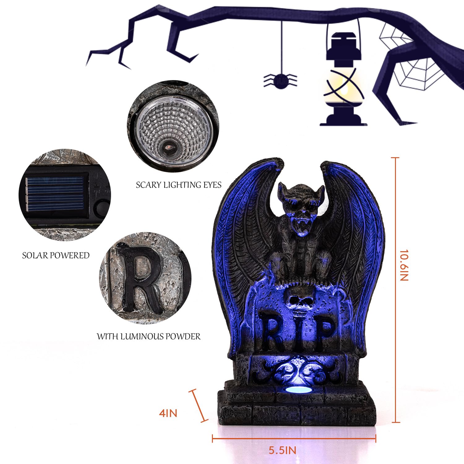 HUYIENO Solar Halloween Decorations - Graveyard Monster Tombstone Solar Garden Lights, Resin Material for Outdoor Lawn & Walkway Decor - Perfect for Halloween Party, Yard Haunt, and Spooky Pathway Lighting