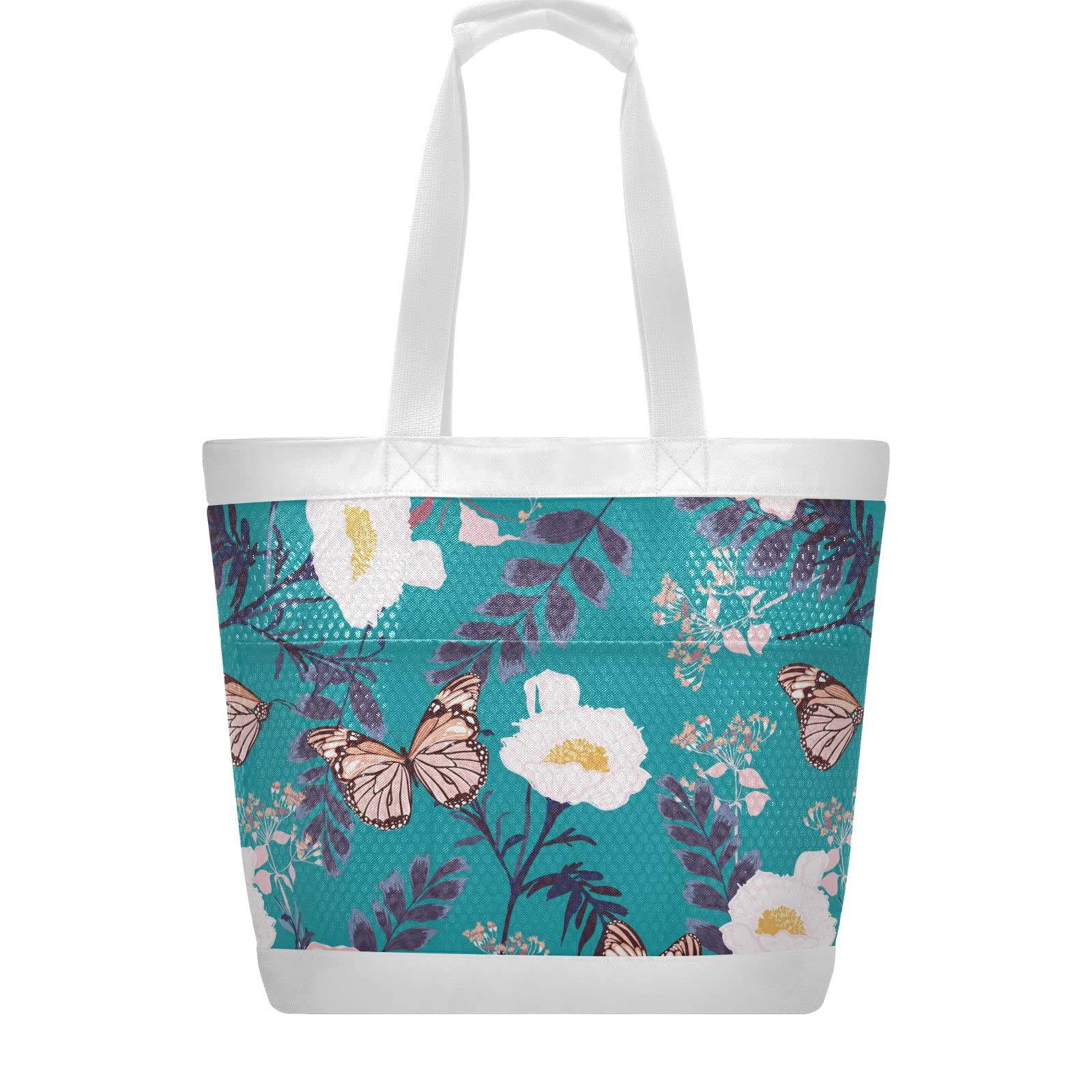 J JOYSAY Floral Blooming Flowers Mesh Beach Tote Bag - Large Waterproof & Sandproof Beach Bag for Women, Perfect for Pool, Gym, Sports, Travel & Summer Outings