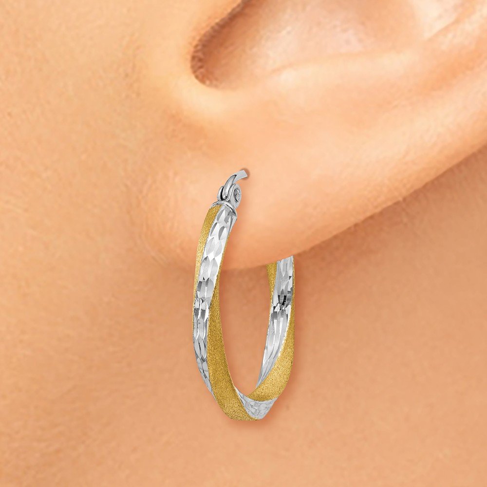 14K Yellow Gold Two-Tone Diamond-Cut 2.5mm Twisted Hoop Earrings for Women - Elegant Everyday Jewelry, Perfect for Parties, Weddings & Gifts