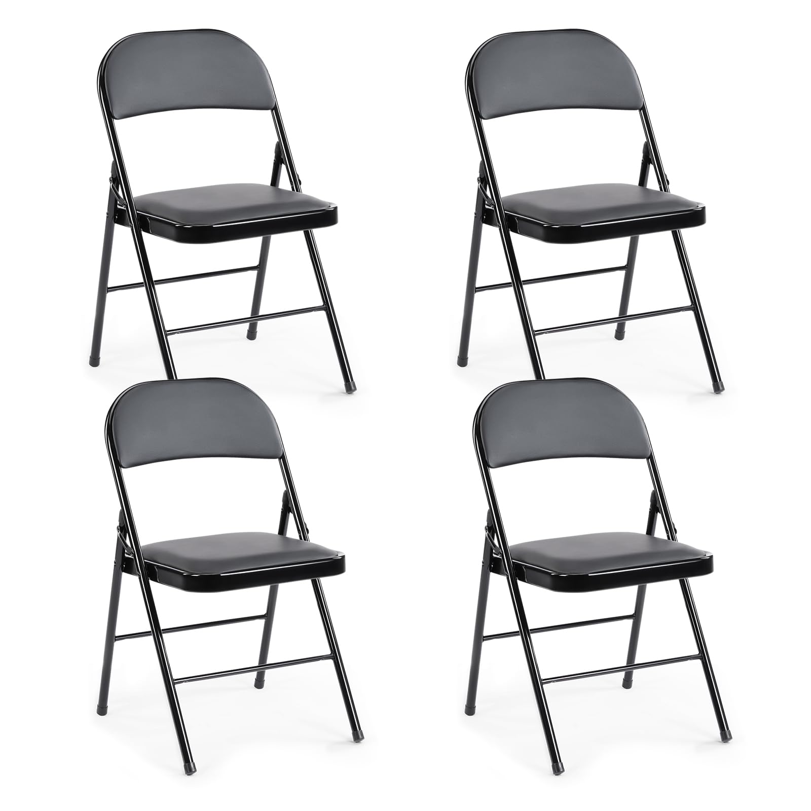 DUMOS 4 Pack Black Leather Padded Folding Chairs - Heavy Duty Steel Frame, Stackable & Portable for Indoor Outdoor Use - Perfect for Home, Office, Parties, Weddings & Events - Comfortable Commercial Seating Solution