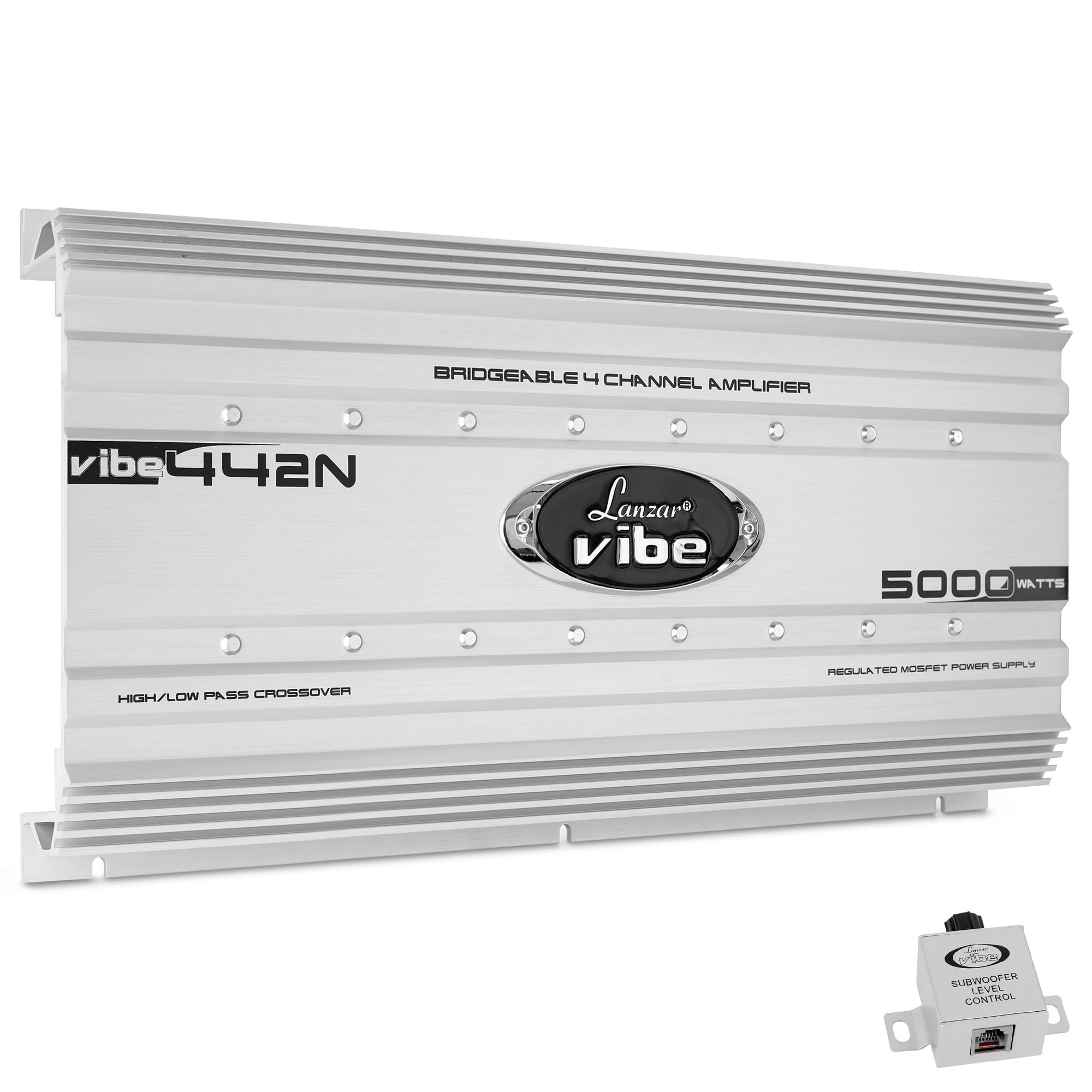 Lanzar Premium 5000W 4-Channel Car Audio Amplifier with RCA Input, Subwoofer Bass Control, LED Indicator - VIBE442N.5 (Gray) | Power Amp for Car Stereo System, Truck & SUV Audio Upgrade | Perfect for Bass Lovers & Car Audio Enthusiasts