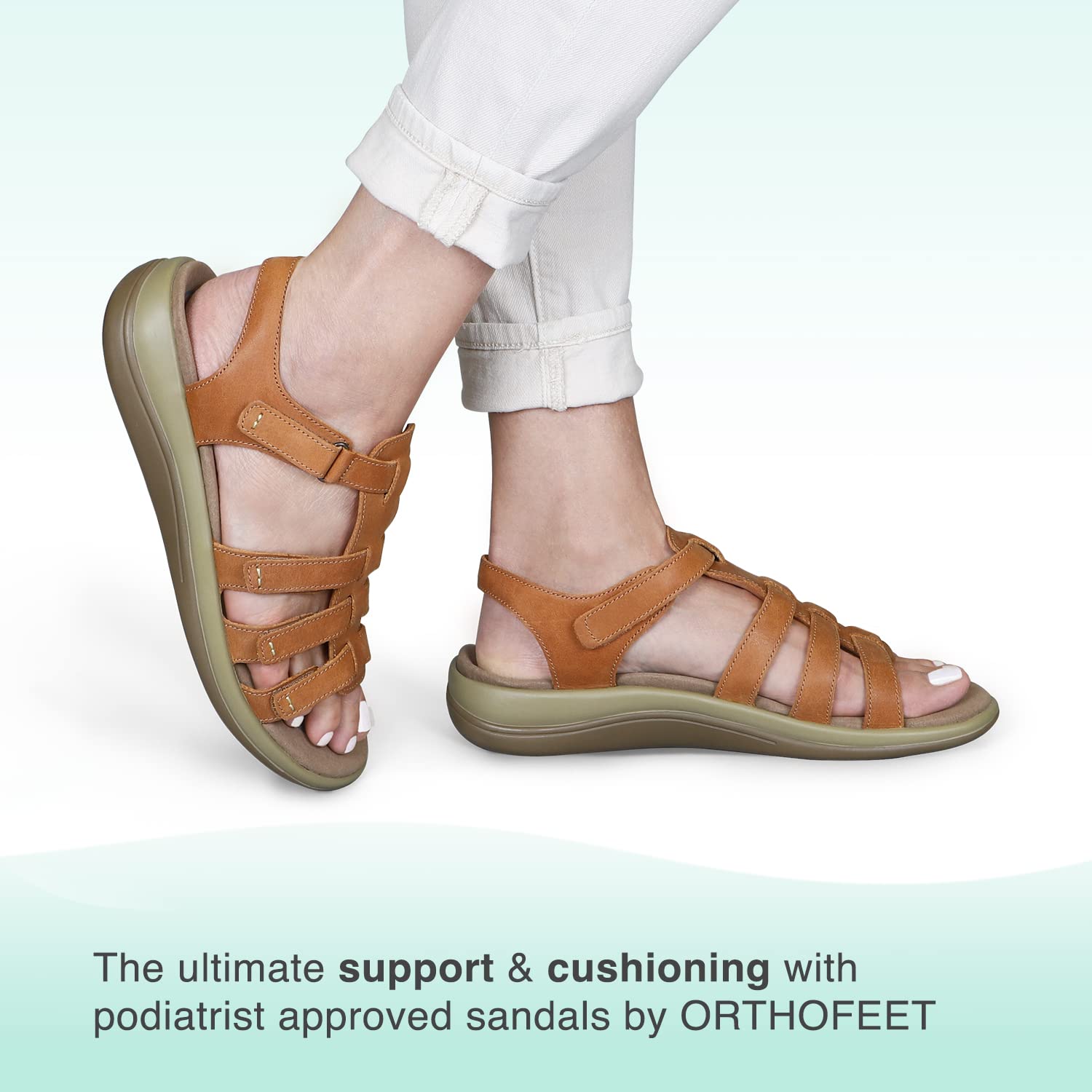 Orthofeet Women's Orthopedic Adjustable Sandals - Comfortable Wide Width (8.5) Camel Leather Amalfi Style - Perfect for Plantar Fasciitis, Diabetes & All-Day Walking