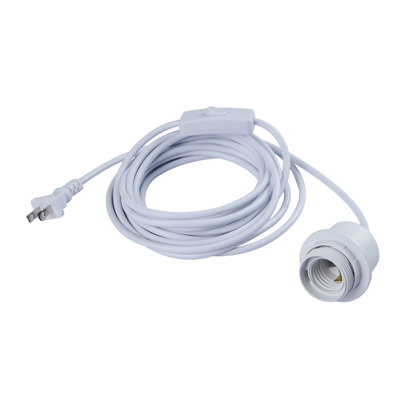 Industrial DIY 15ft Pendant Light Cord Kit with Switch - White Woven Fabric Rope & E26 Socket Set for Hanging Farmhouse, Bedroom, Kitchen Lighting - Perfect for Home Decor, Dining Room, and Loft Style Interiors