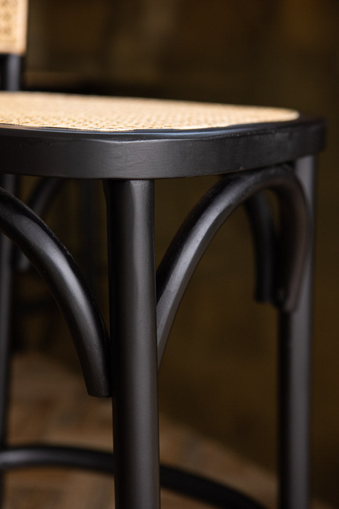 Chez Pitou Black Wood & Woven Cane Bar Stool - Modern Kitchen Island & Counter Height Stool for Dining & Home Decor