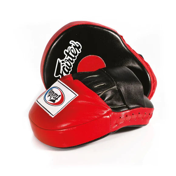 FAIRTEX FOCUS MITTS FMV9 Leather Boxing Gloves - Black/Red for Muay Thai, Kickboxing & MMA Training - Premium Hand Protection for Fighters & Athletes