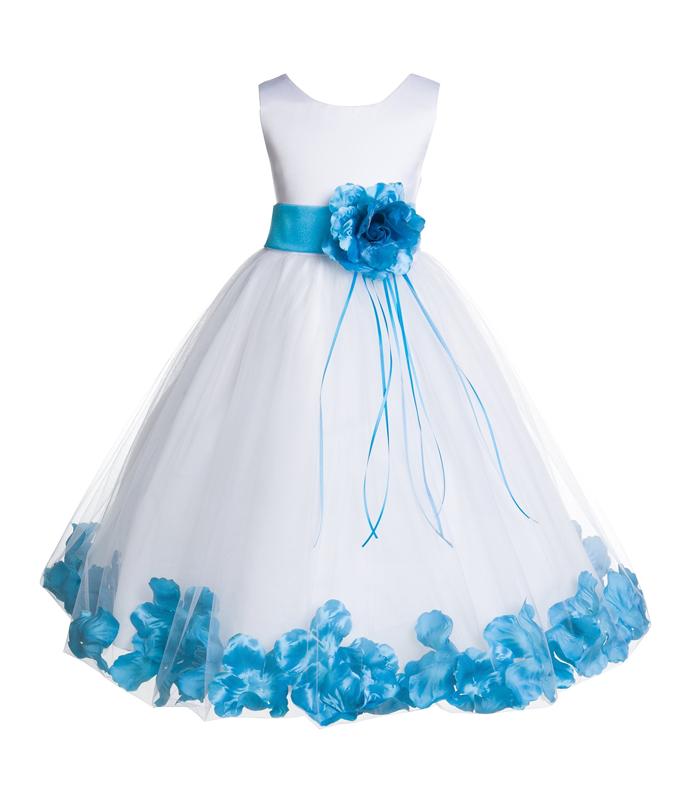 ekidsbridal White Floral Rose Petals Flower Girl Dress | Pageant & Birthday Party Dress for Junior Girls | Perfect for Weddings, First Communion & Special Occasions