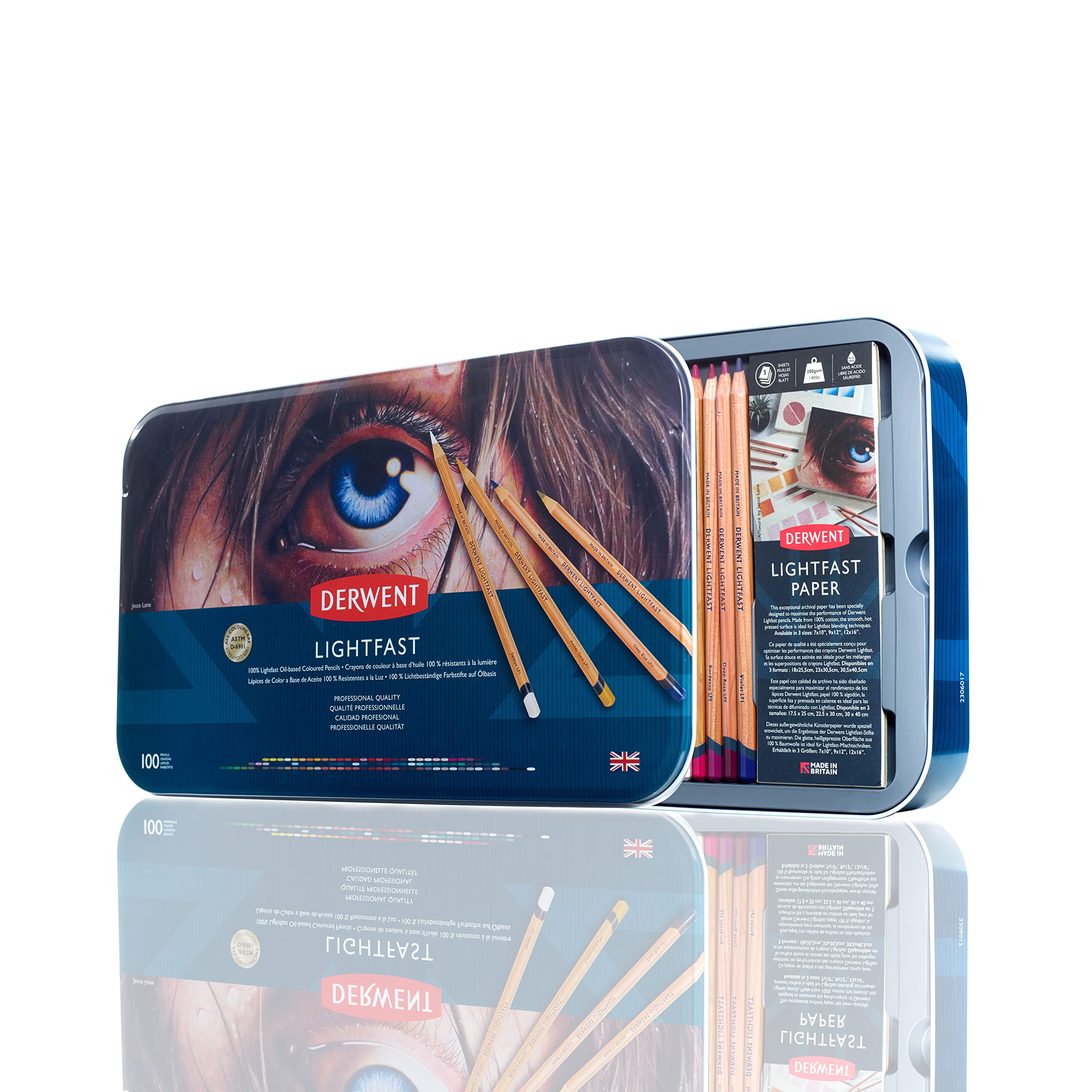 Derwent Lightfast Colored Pencils 100-Piece Set - Oil-Based, 4mm Wide Core, 100% Lightfast & Fade-Resistant for 100 Years - Premium Creamy Artist Pencils for Drawing, Sketching, Coloring - Perfect for Professional Artists, Adult Coloring Books & Fine Art Projects (2306017)