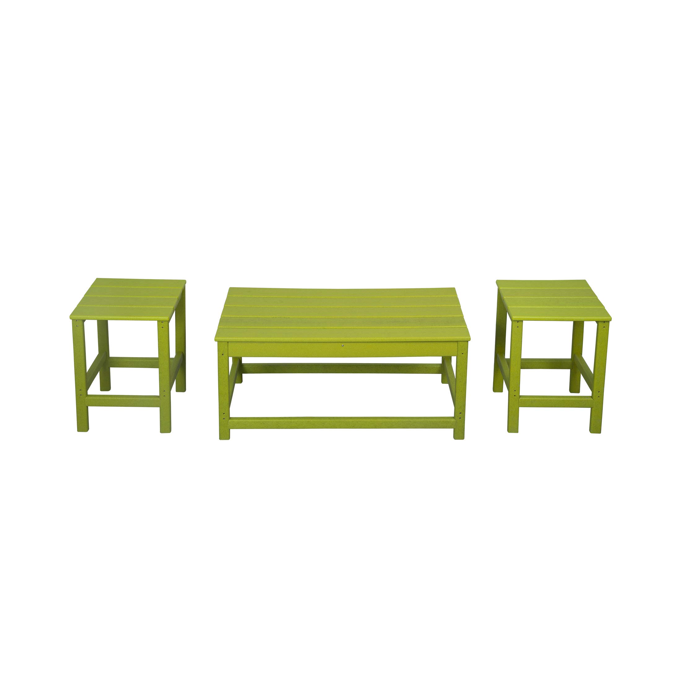 WestinTrends Malibu 3-Piece Outdoor Patio Furniture Set - All-Weather Poly Lumber Adirondack Coffee Table & 2 Side Tables in Lime Green - Perfect for Poolside, Garden, Deck or Backyard Relaxation