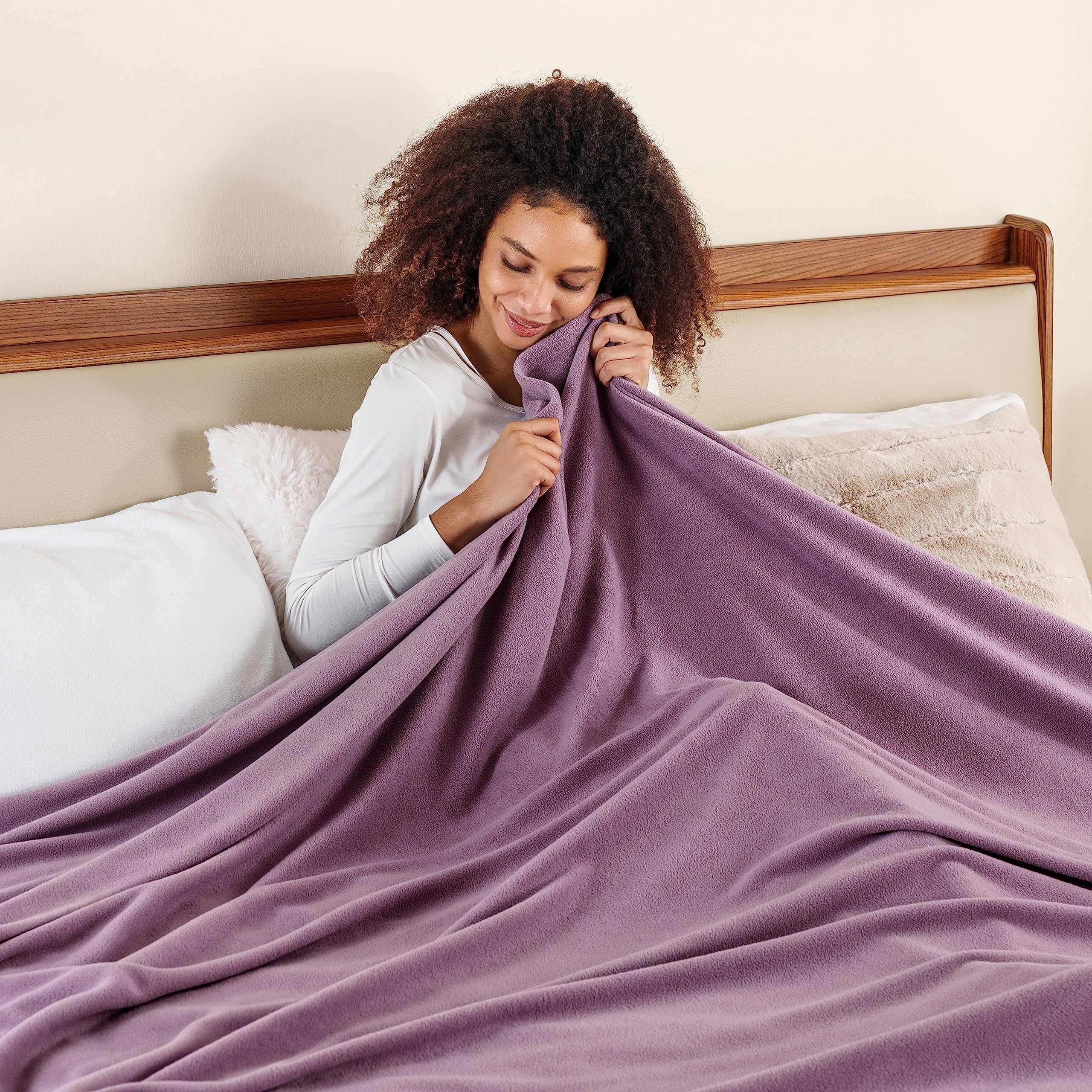 Berkshire Blanket Microfleece Queen Size Blanket - Lavender, Ultra Soft & Breathable Plush Fleece Throw - 90x90 Inches - Perfect for Bed, Couch, Sofa & Cozy Nights