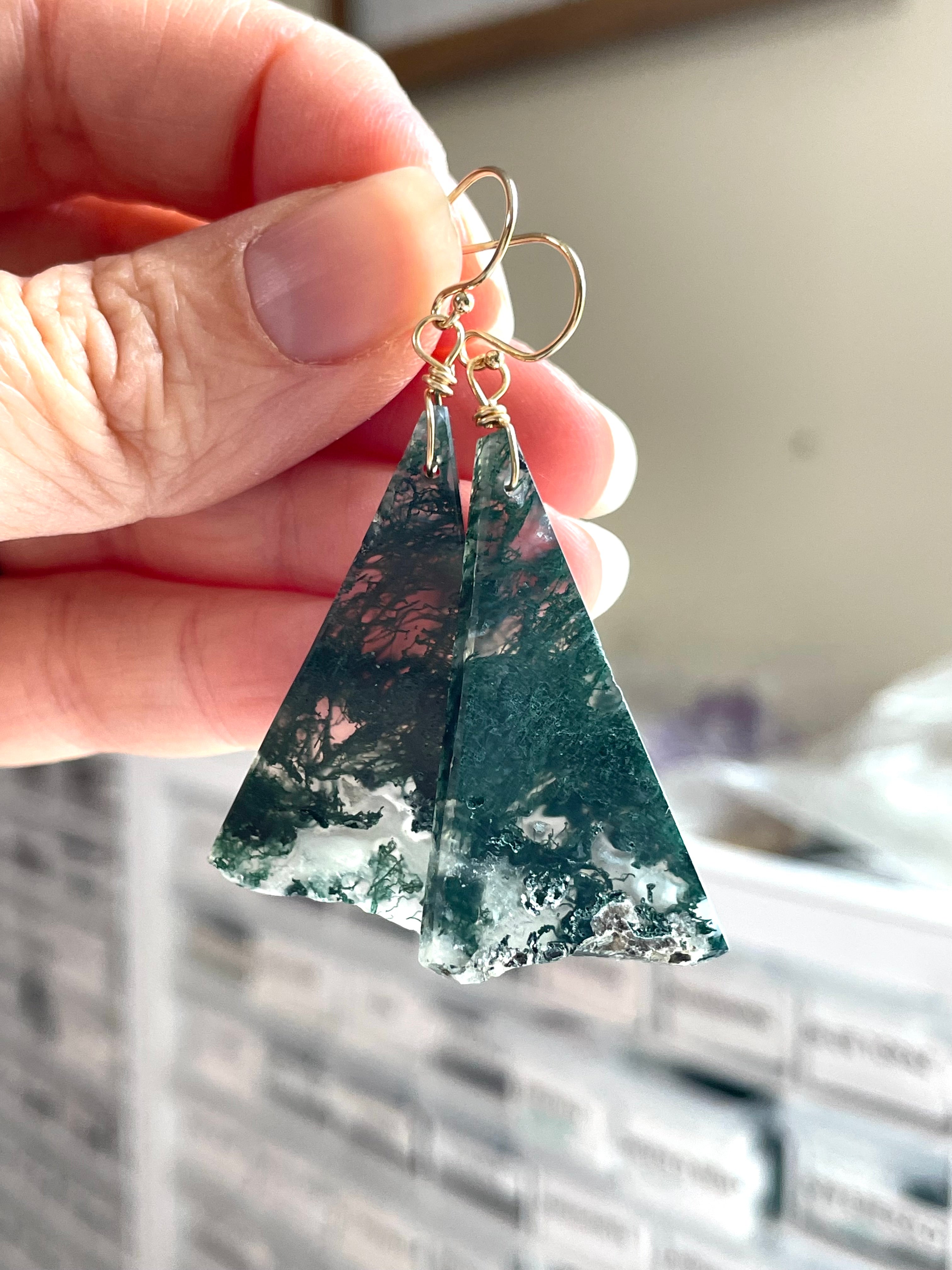 Elegant Moss Agate Dangle Earrings in Gold Fill – Perfect for Weddings, Parties & Everyday Wear