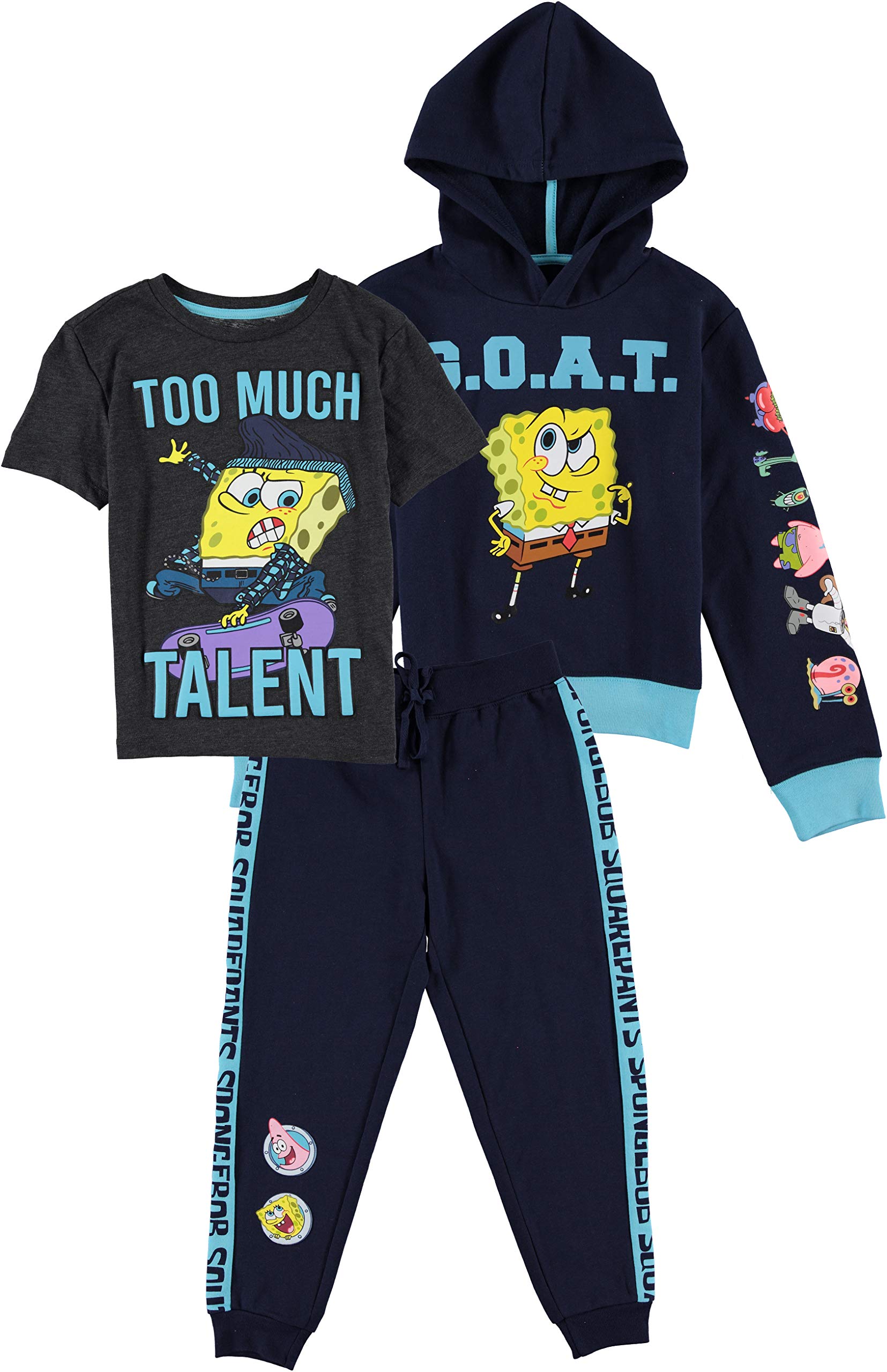 SpongeBob SquarePants Boys Graphic Hoodie & Jogger Pants 3-Piece Outfit Set | Cartoon Character Costume for Kids Birthday & Halloween | Soft Cotton Playwear for School & Home