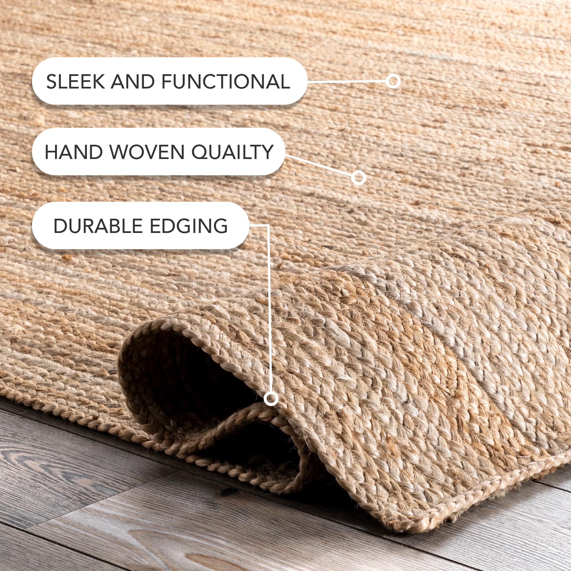 nuLOOM 8' Round Rigo Jute Hand Woven Natural Fiber Area Rug - Farmhouse Solid Design for Bedroom, Living Room, Dining Room, Hallway, Office, Kitchen & Entryway - Perfect for Boho, Coastal & Rustic Home Decor