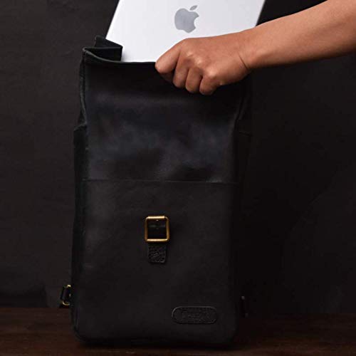 Trip Machine Company Black Leather Mini Pannier - Compact Motorcycle Saddlebag for Harley, Cruiser & Adventure Bikes - Perfect for Daily Commute & Road Trips
