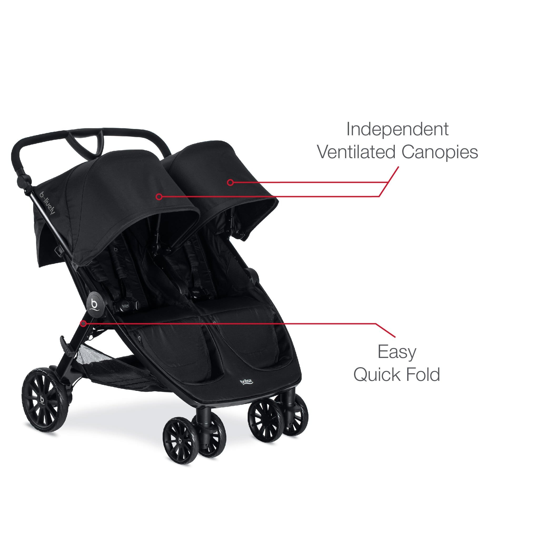 Britax B Lively Double Stroller - Lightweight Side by Side Baby Stroller for Twins | Compact Fold, Adjustable Canopy & Smooth Ride | Perfect for Shopping, Travel & Daily Walks