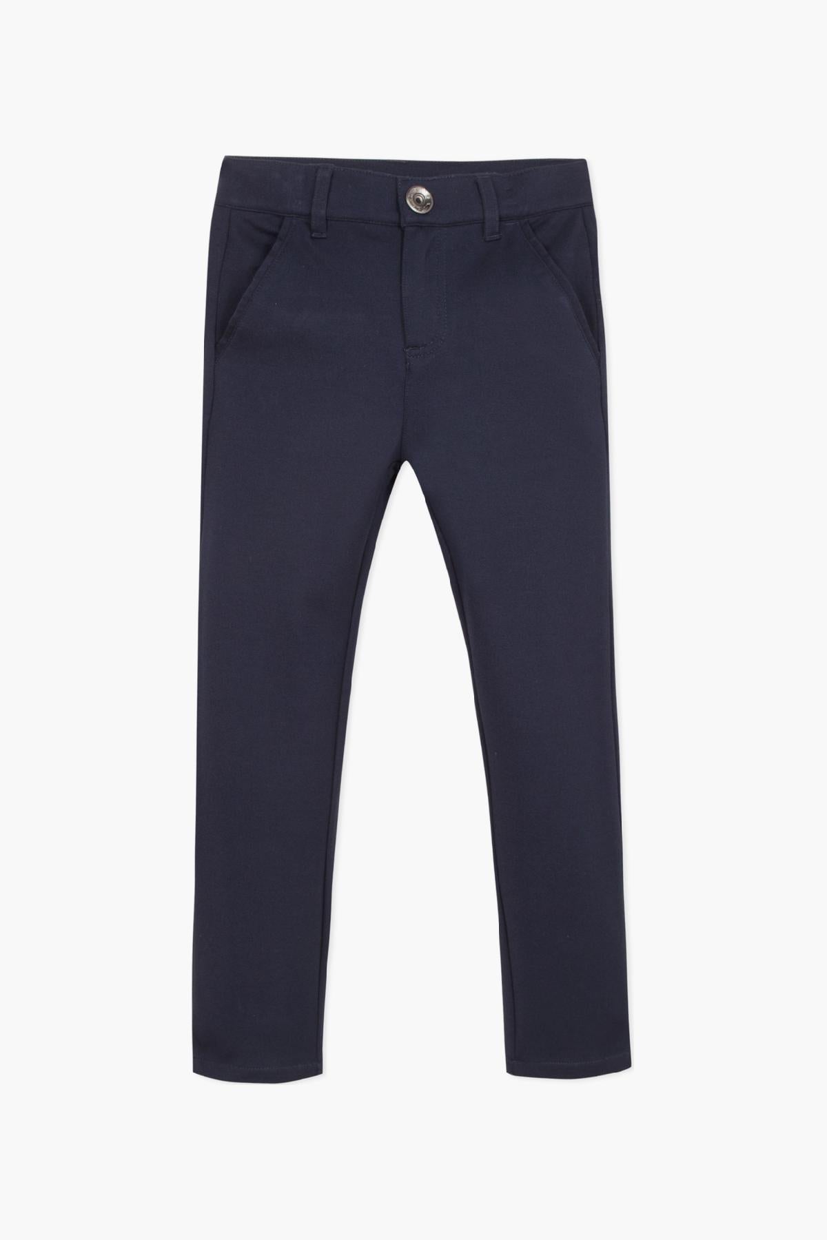 3pommes Navy Blue Girls Stretch Pants - Comfortable Elastic Waist Soft Cotton Leggings for Toddler & Kids - Perfect for School, Playtime & Everyday Wear