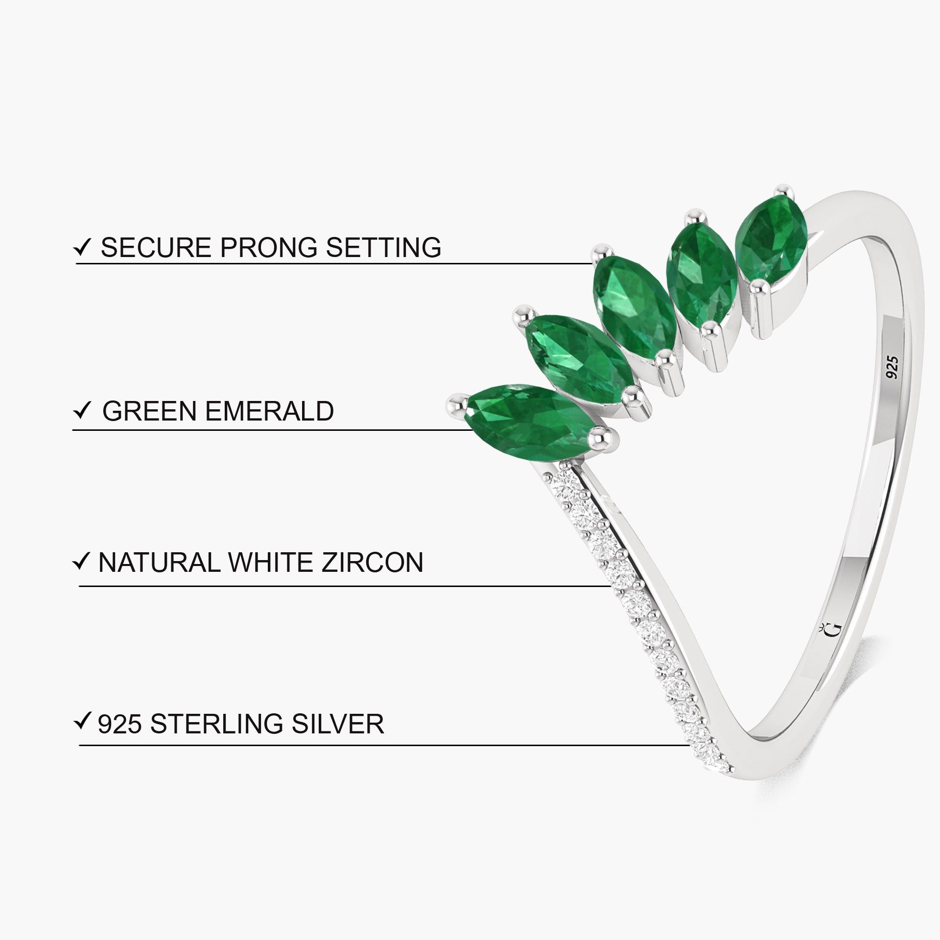 4 Marquise Cut Emerald 18K Gold Vermeil or Sterling Silver Ring – Elegant Jewelry for Weddings, Anniversaries & Special Occasions