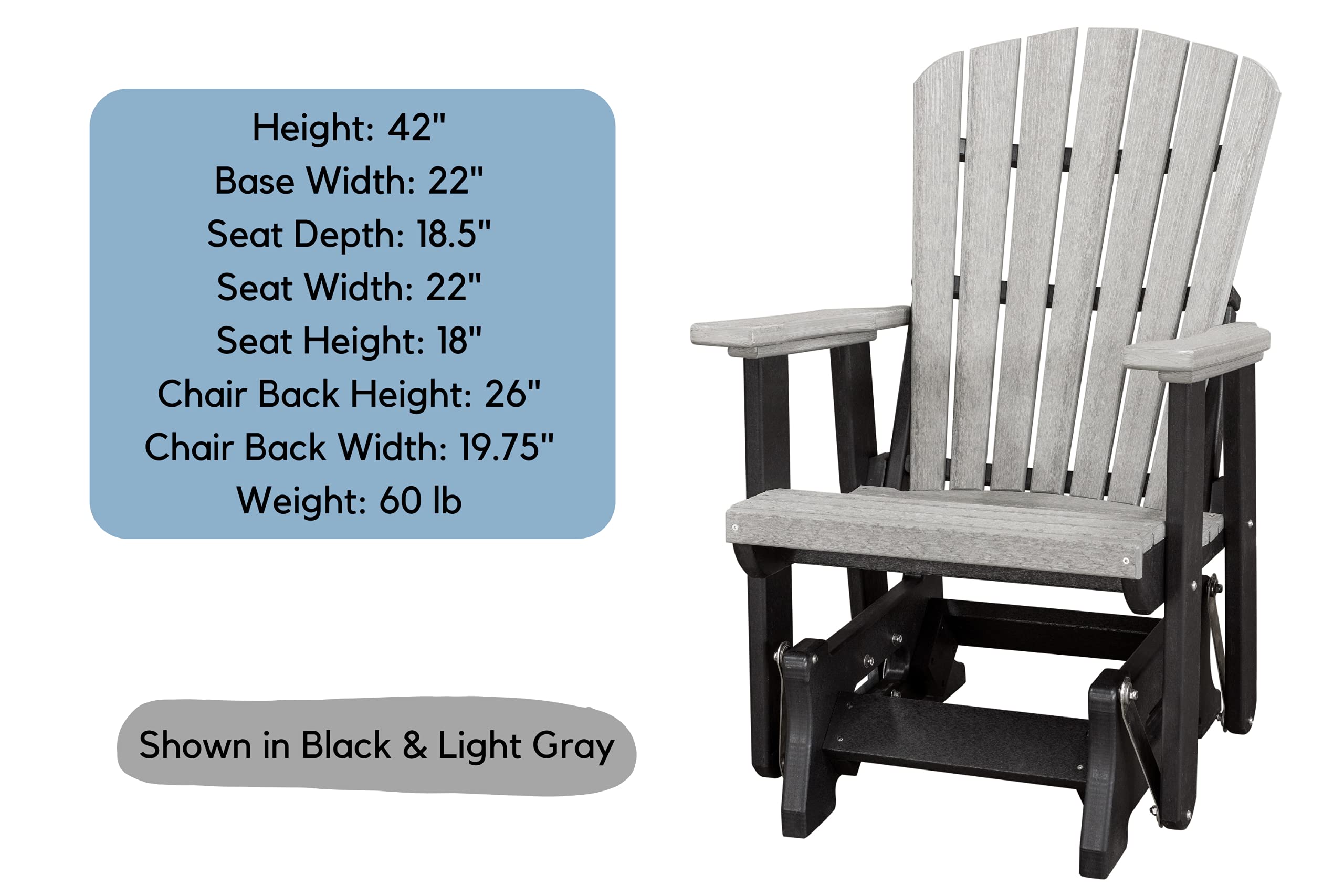 Black & Light Gray Slat Fan Back Poly Adirondack Glider - Outdoor Patio Chair for Garden, Deck, Poolside & Porch Relaxation