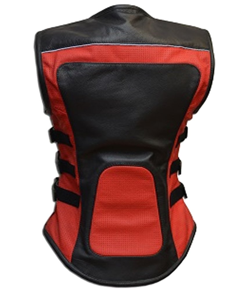Women's Red & Black Biker Cow Leather Vest - Stylish Motorcycle Jacket for Women | Perfect for Riding, Casual Outfits & Night Out