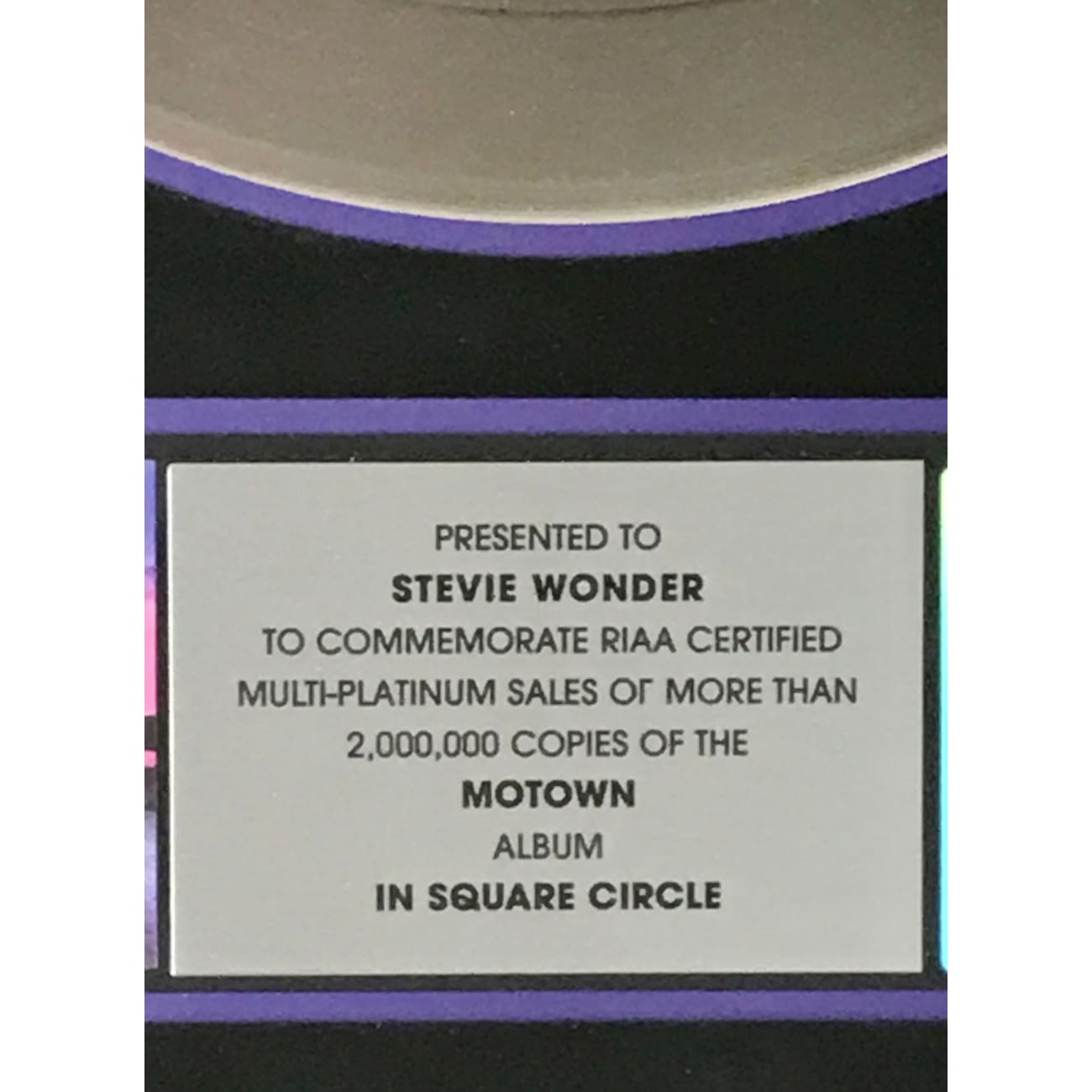 Stevie Wonder In Square Circle RIAA 2x Multi Platinum Album Award - Rare Collectible Music Memorabilia for Fans & Display