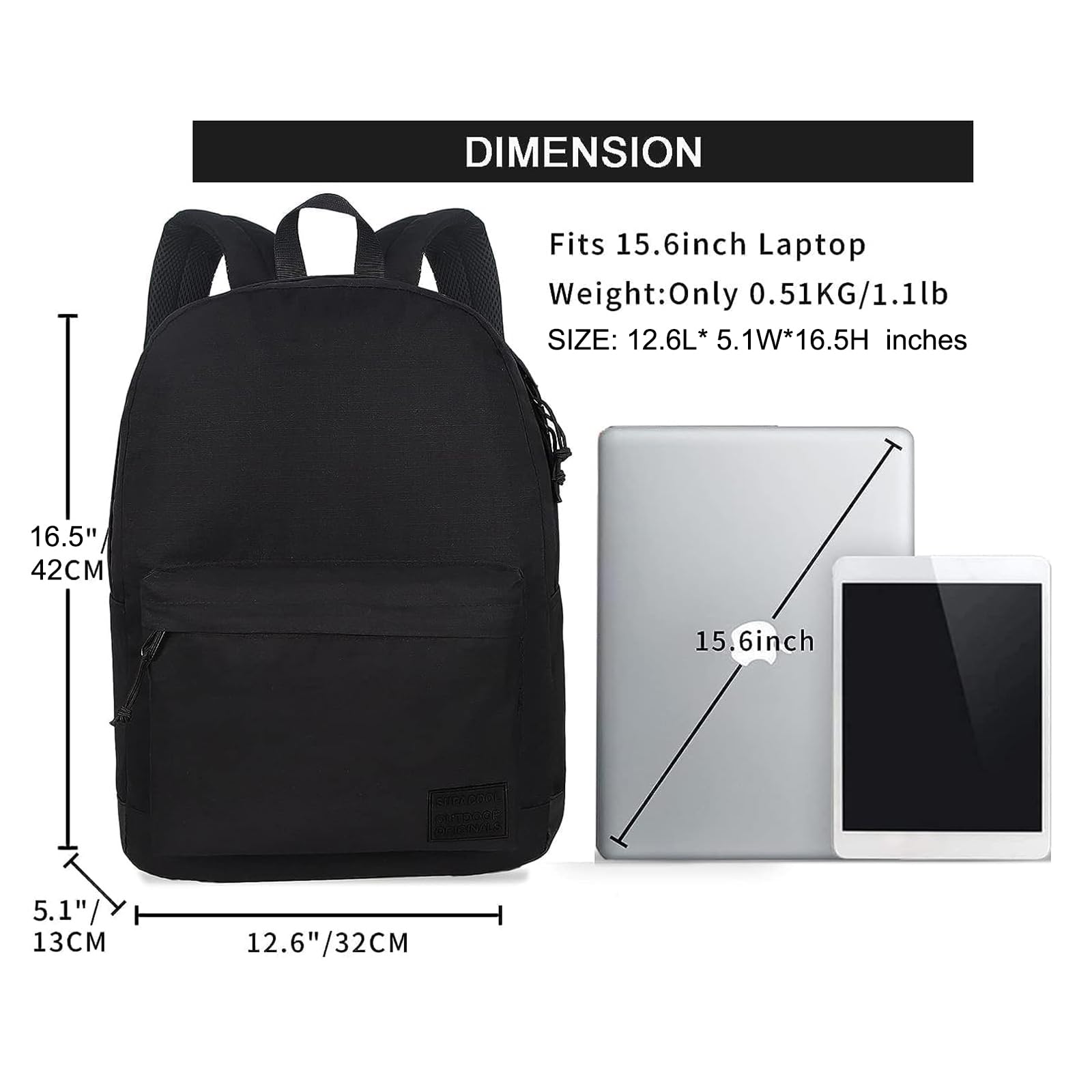 SUPACOOL Lightweight Laptop Backpack for Men & Women - College Bookbag with USB Charging Port - Durable School Backpack for Students - Perfect for Travel, Work & Daily Commute (Black)