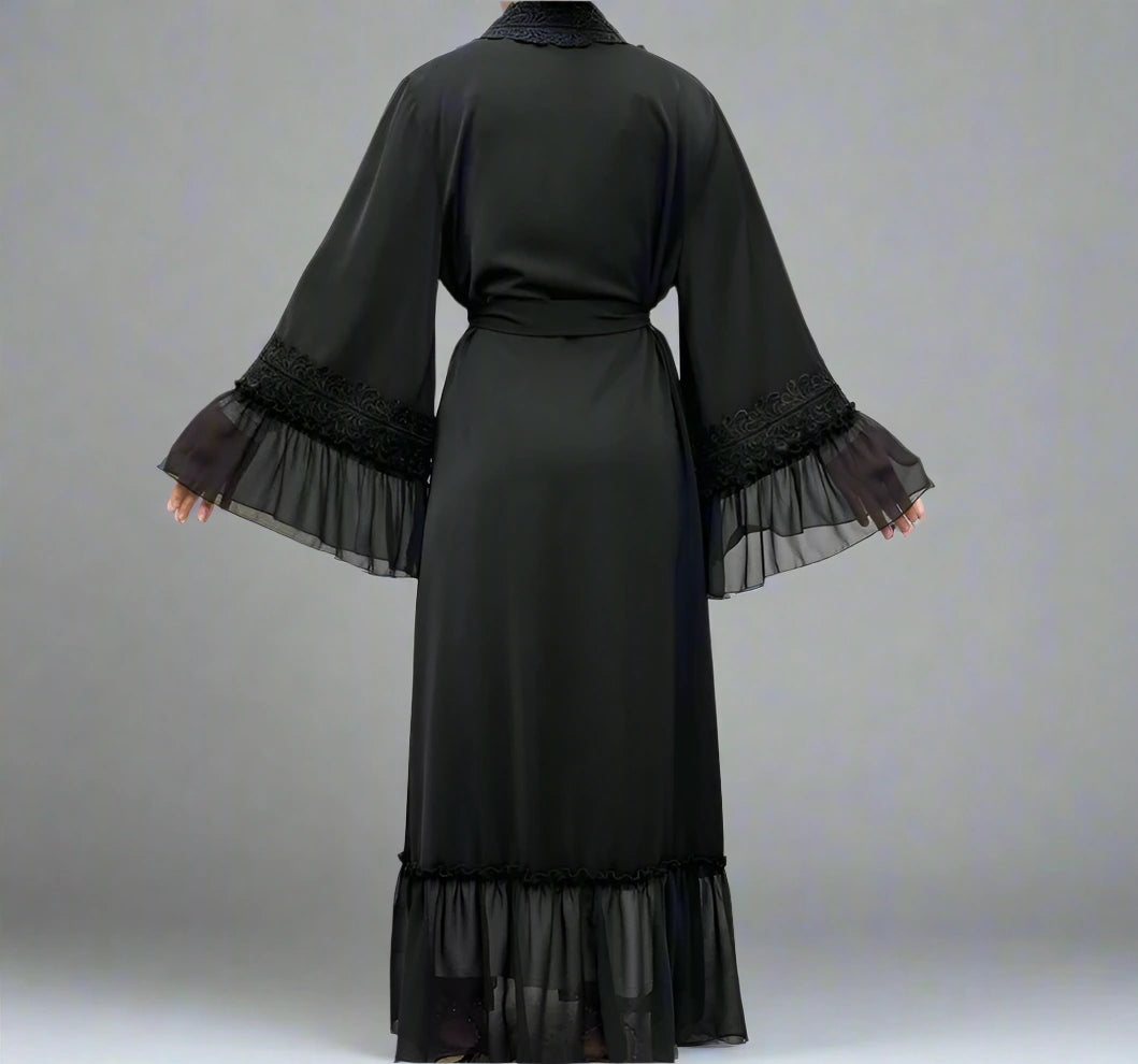 Elegant Floral Embroidery Open Abaya Dress for Muslim Women - Modest Islamic Prayer Dress for Mosque, Eid & Special Occasions