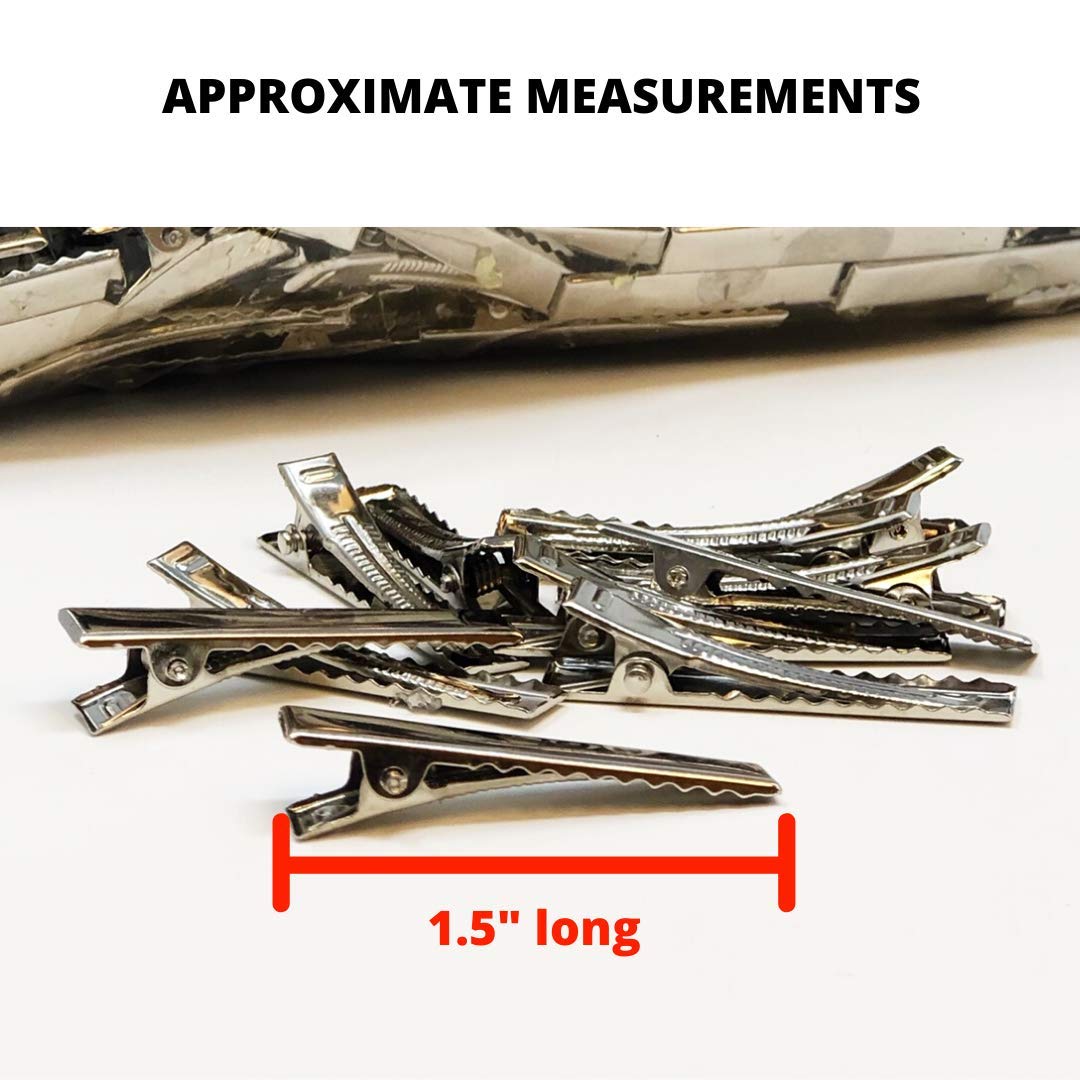 BANBERRY DESIGNS Silver Alligator Clips 100 Pack - 1.5 Inch Hair Clips for DIY Bows, Crafts & Hair Accessories - Perfect for Scrapbooking, Gift Wrapping & Party Decorations