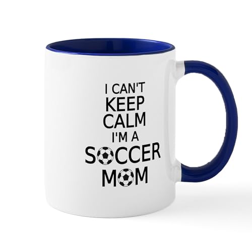 White/Navy Inside - I Cant Keep Calm, I Am A Soccer Mom Mugs