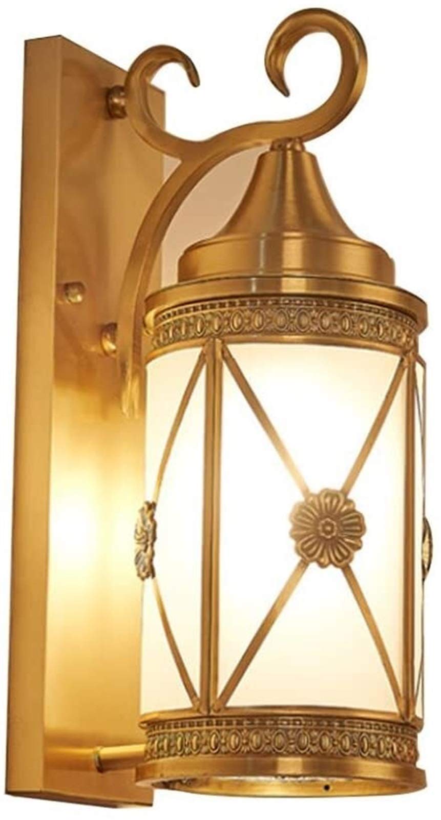 Outdoor Wall Light - Brass Wall Lamp with Glass Shade, Waterproof Fence Lighting, Victorian Style Street Lantern (21x40cm) - Perfect for Garden, Patio, Porch & Exterior Decoration