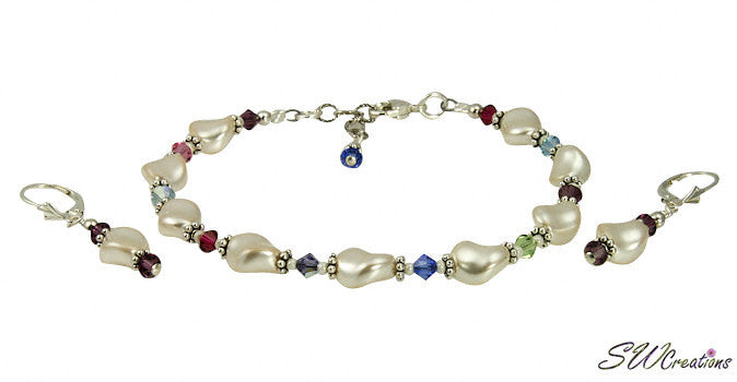 Elegant Cream Pearl Twist Birthstone Crystal Jewelry Set - Perfect for Birthdays, Anniversaries & Special Occasions