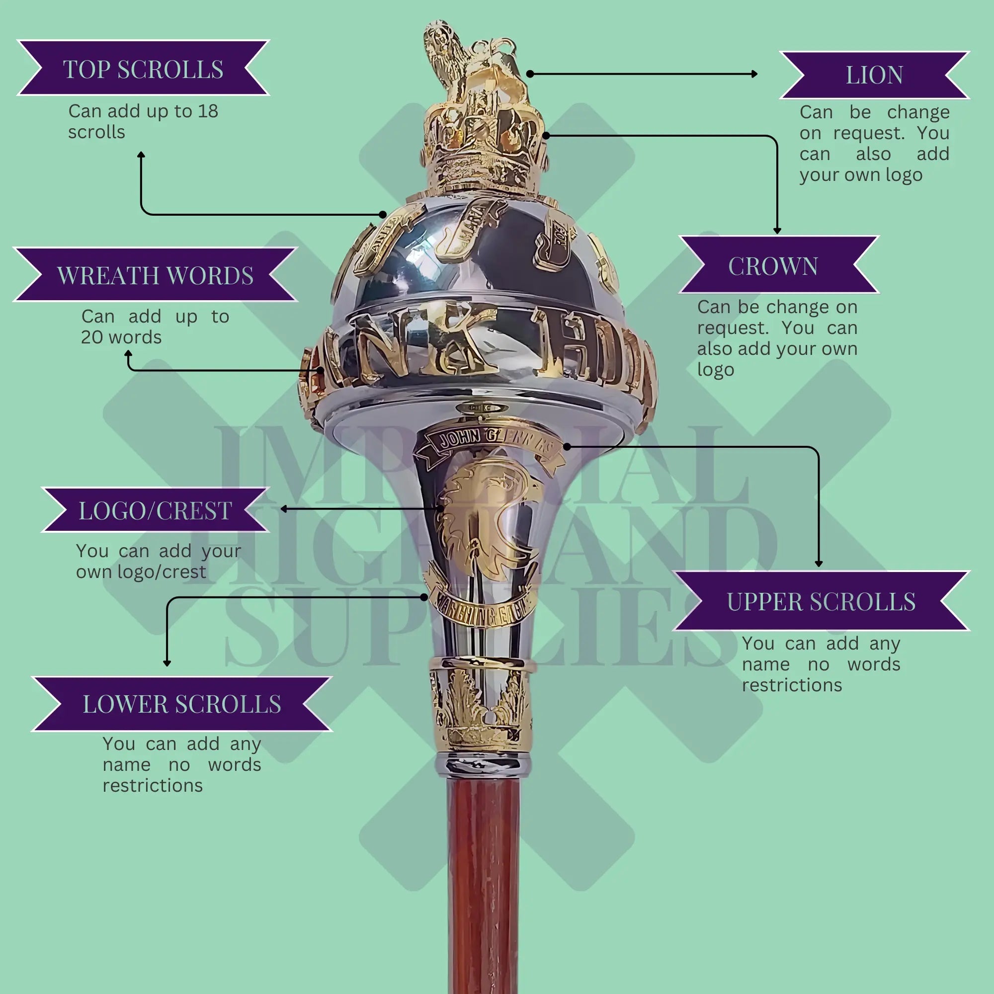 Custom Made Drum Major Ceremonial Mace with Battle Honors - Perfect for Military Parades, Marching Bands & Special Events
