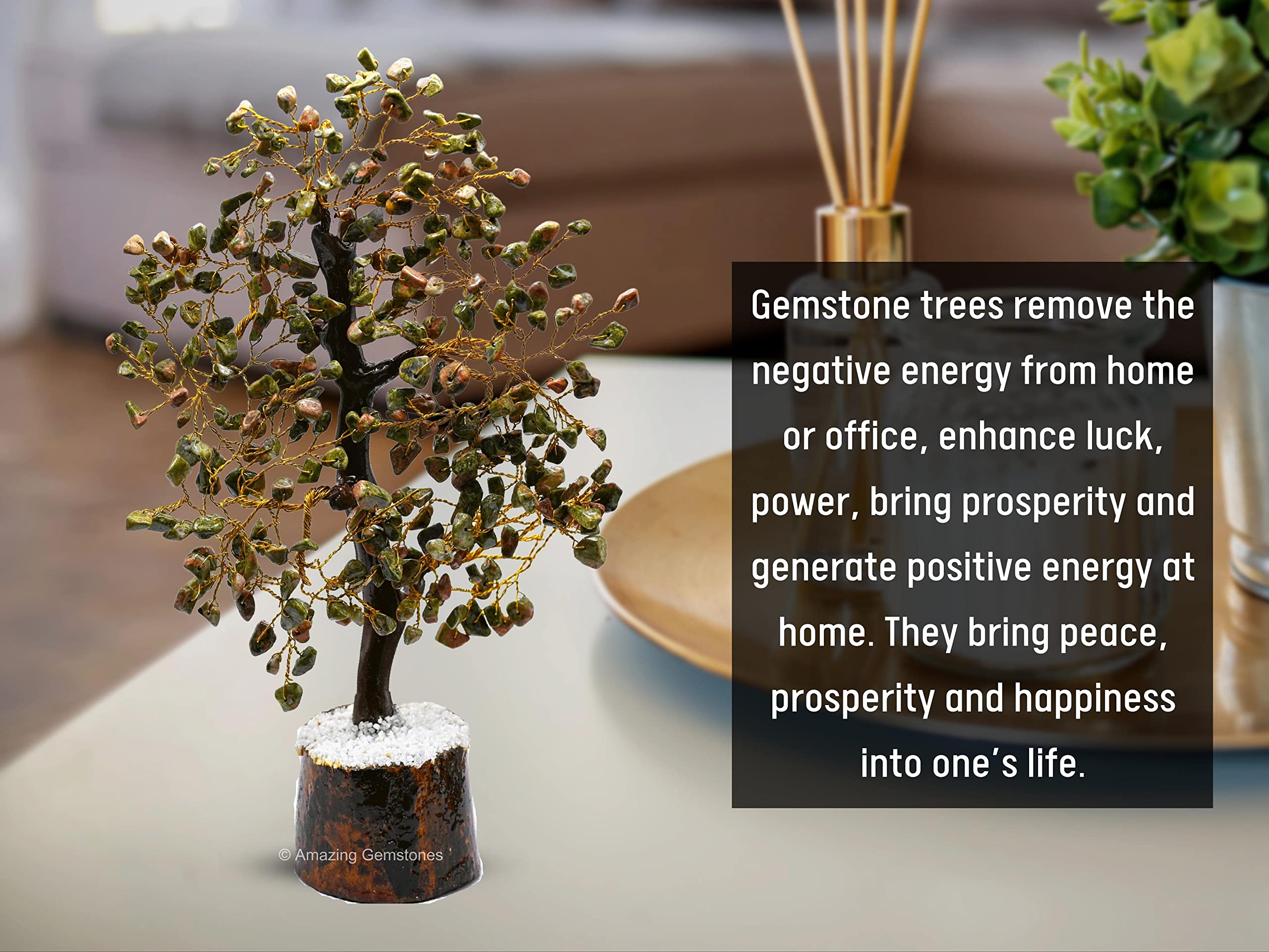 Premium Unakite Gemstone Crystal Bonsai Tree - Natural Healing Stone for Feng Shui, Wealth & Positive Energy | Home & Office Decor (10-12 Inch, Gift Box Ready) - Perfect for Meditation Spaces, Work Desks & Spiritual Gifts