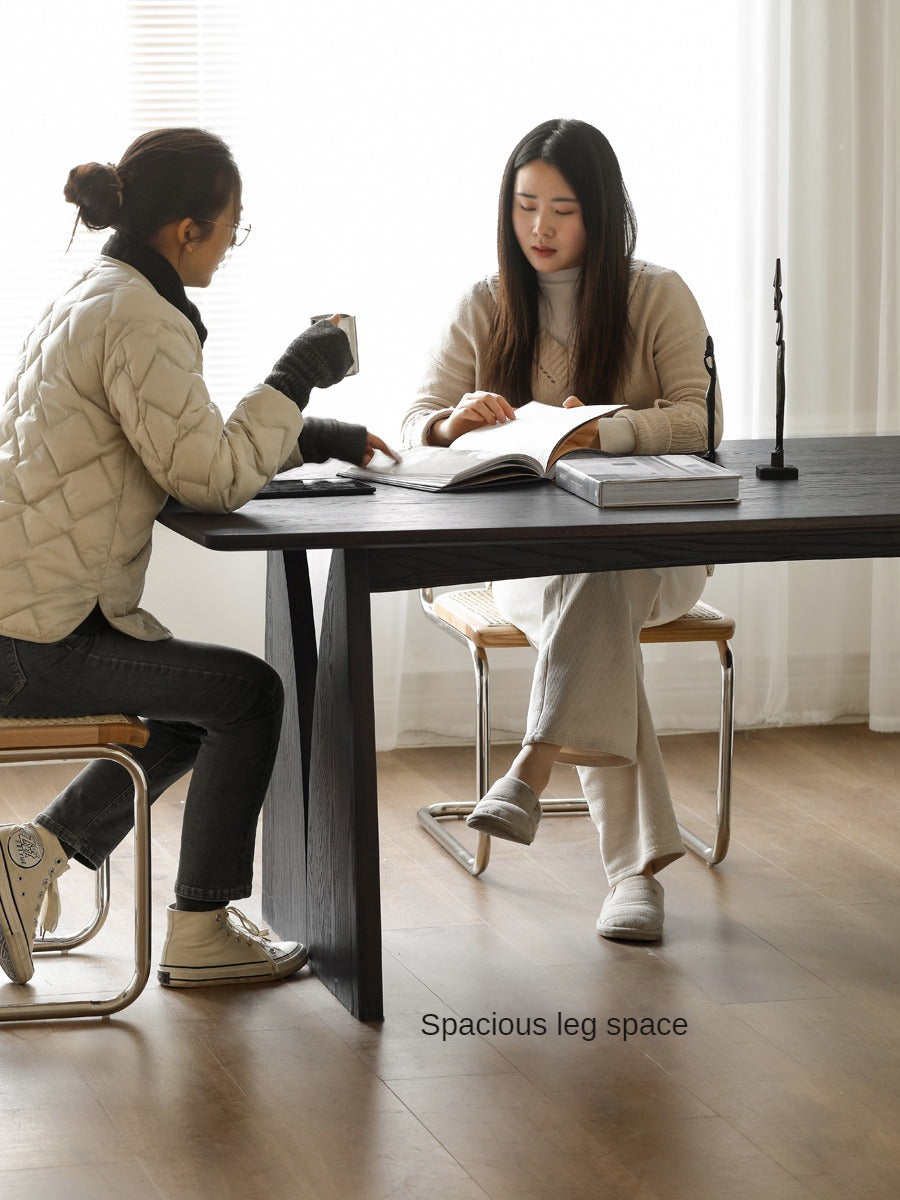Handcrafted Oak Solid Wood Wabi Sabi Style Dining Table - Natural Wood Grain Texture - Modern Minimalist Furniture for Dining Room, Kitchen, or Open Concept Living Space